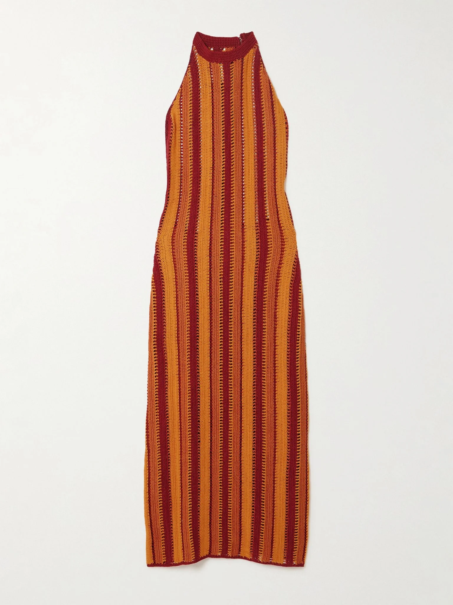 Striped crocheted cotton midi dress Orange - 1