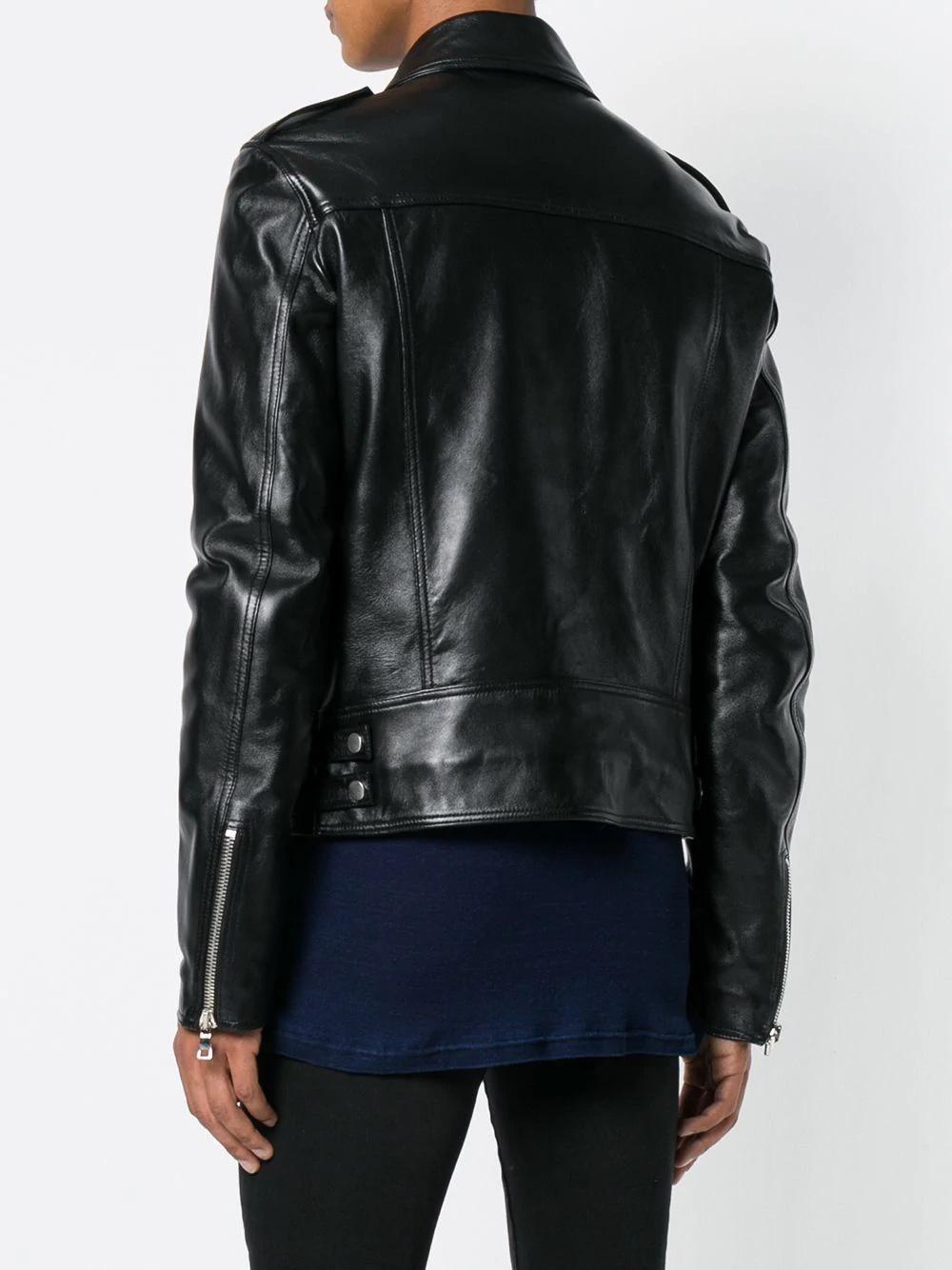 leather padded biker jacket - 4