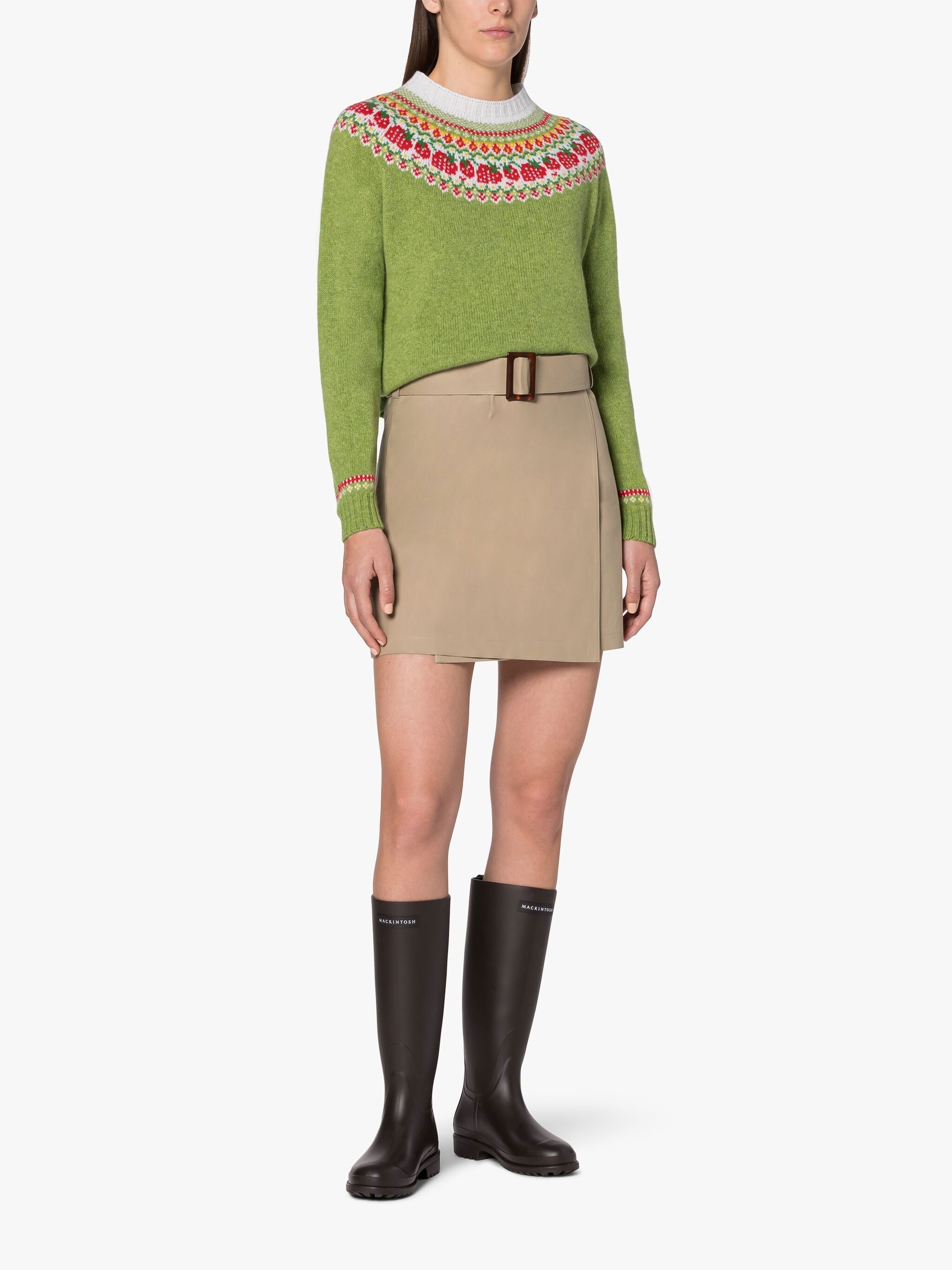 KELSI GREEN WOOL FAIR ISLE CREWNEK SWEATER - 2