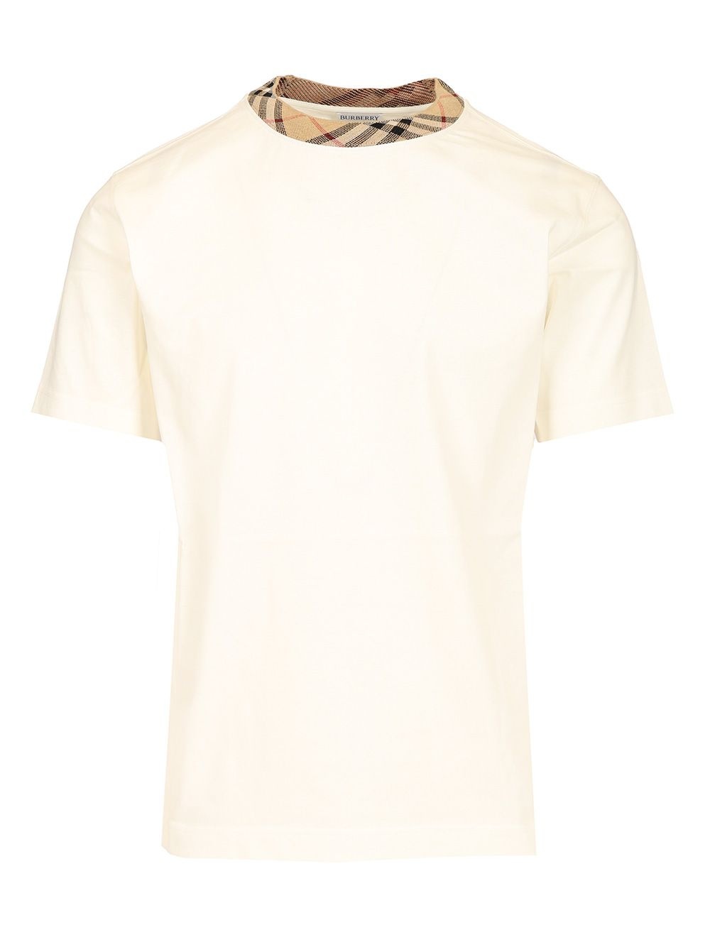 Check Trim Cotton T-Shirt White - 1