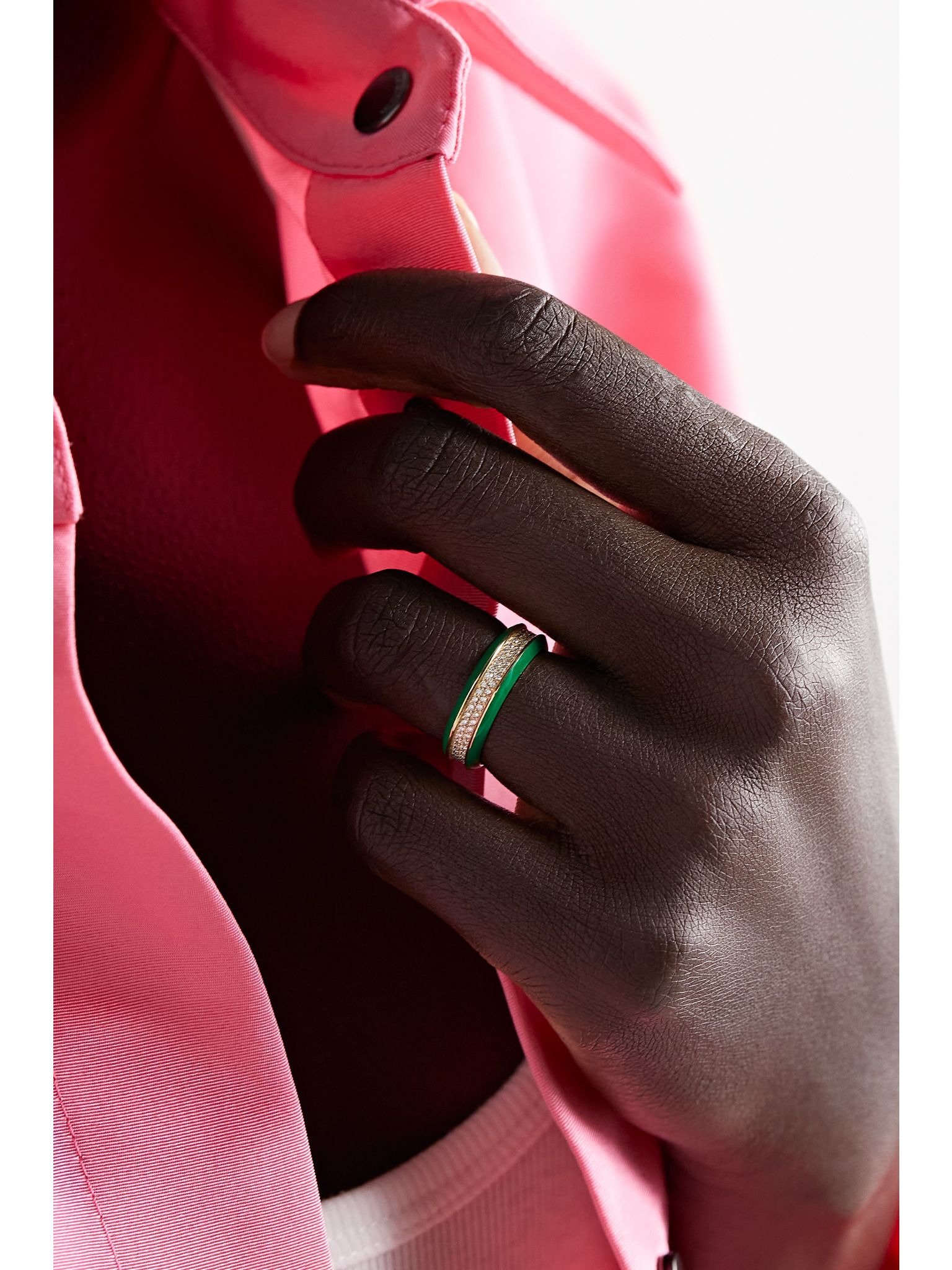 14-karat gold, enamel and diamond ring Green - 2