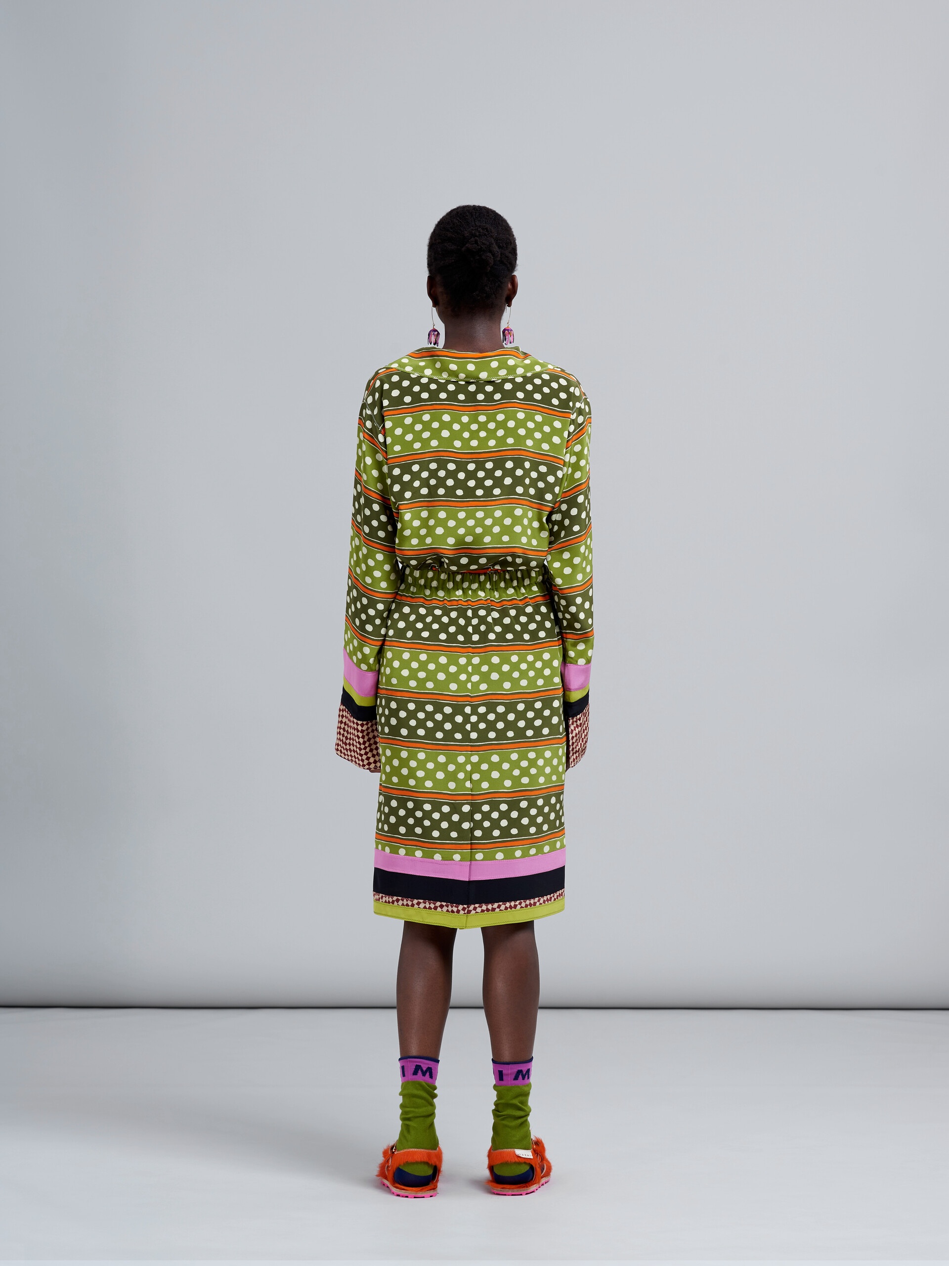 DOT & STRIPE PRINT SILK SKIRT - 3