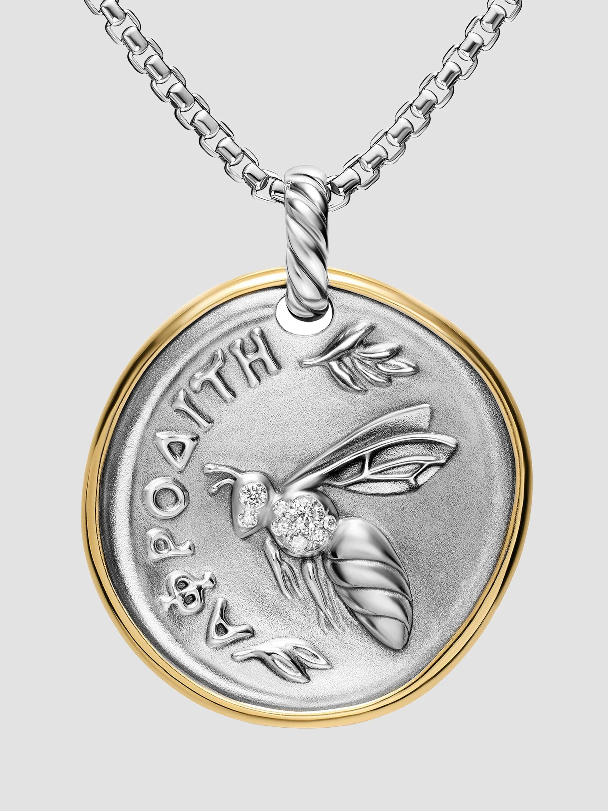Women's Aphrodite Medallion Amulet in Sterling Silver with 14K Yellow Gold and Diamonds, 29.5MM - Di - 1