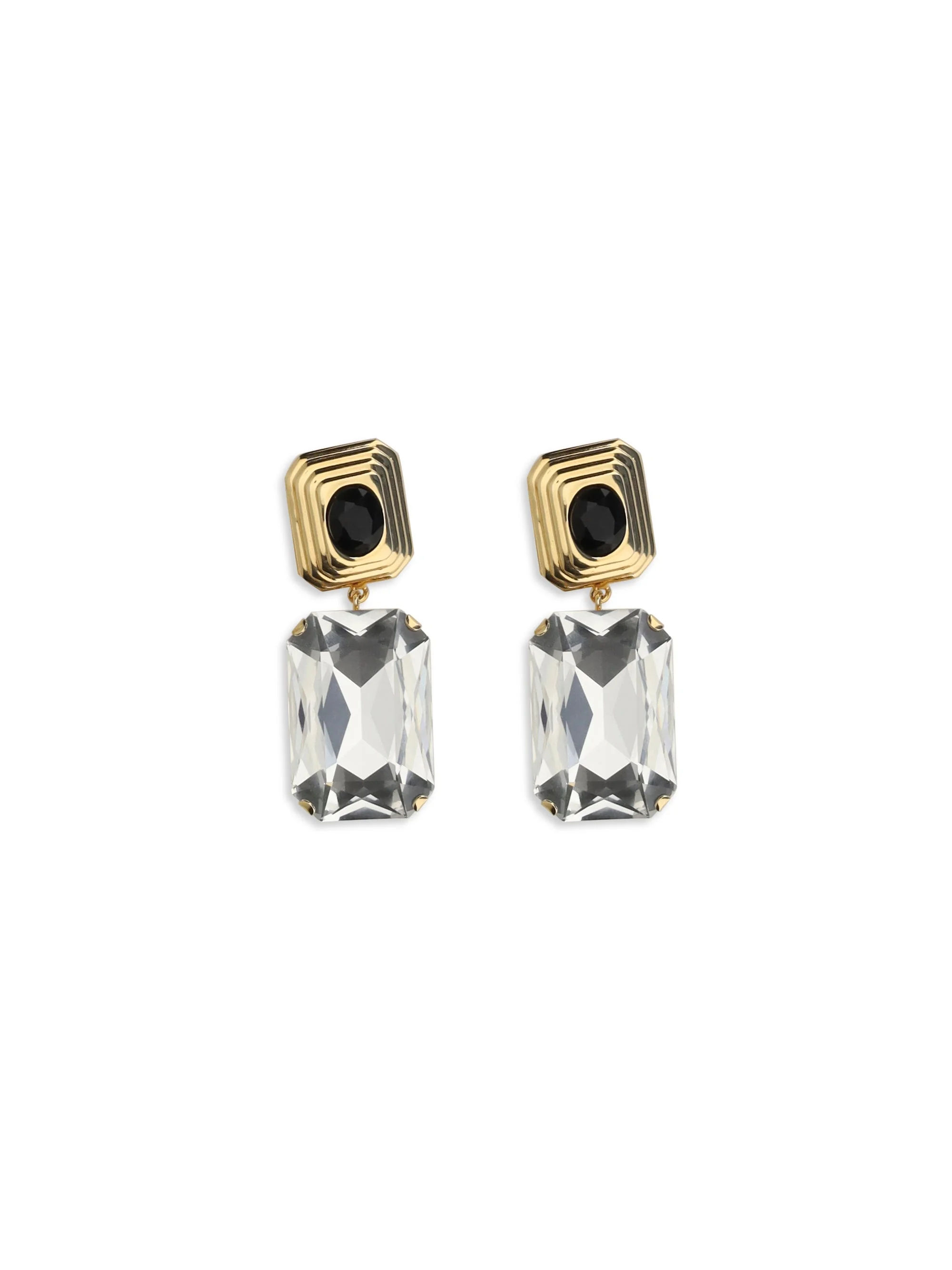 Alessandra Rich Crystal Drop Clip-on Earrings Black-Cry-Gold - 1