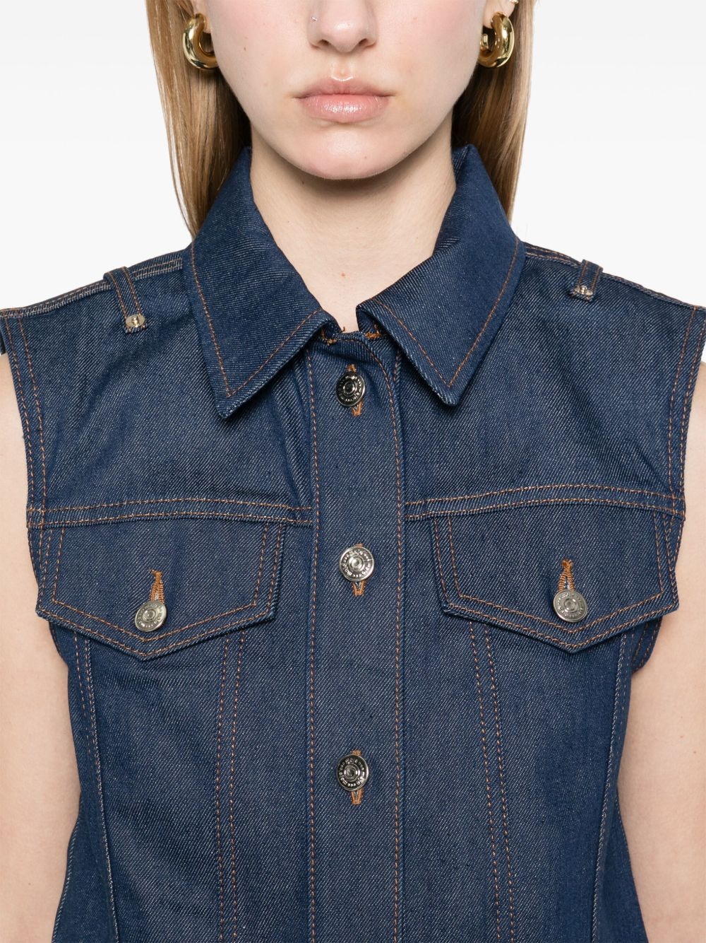 denim cropped gilet - 5