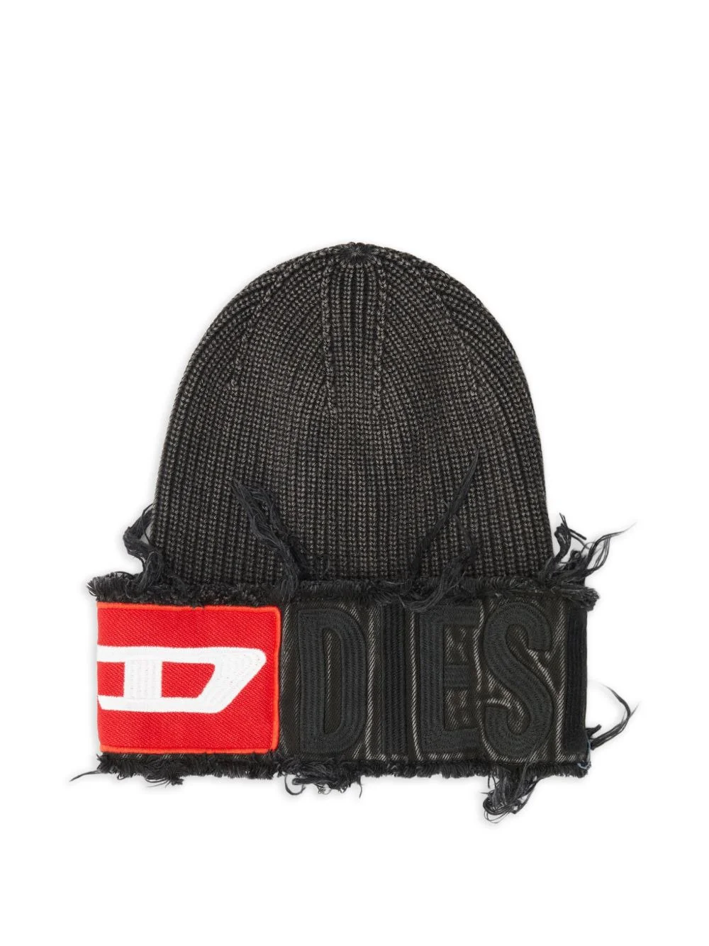 logo-patch frayed beanie hat - 1