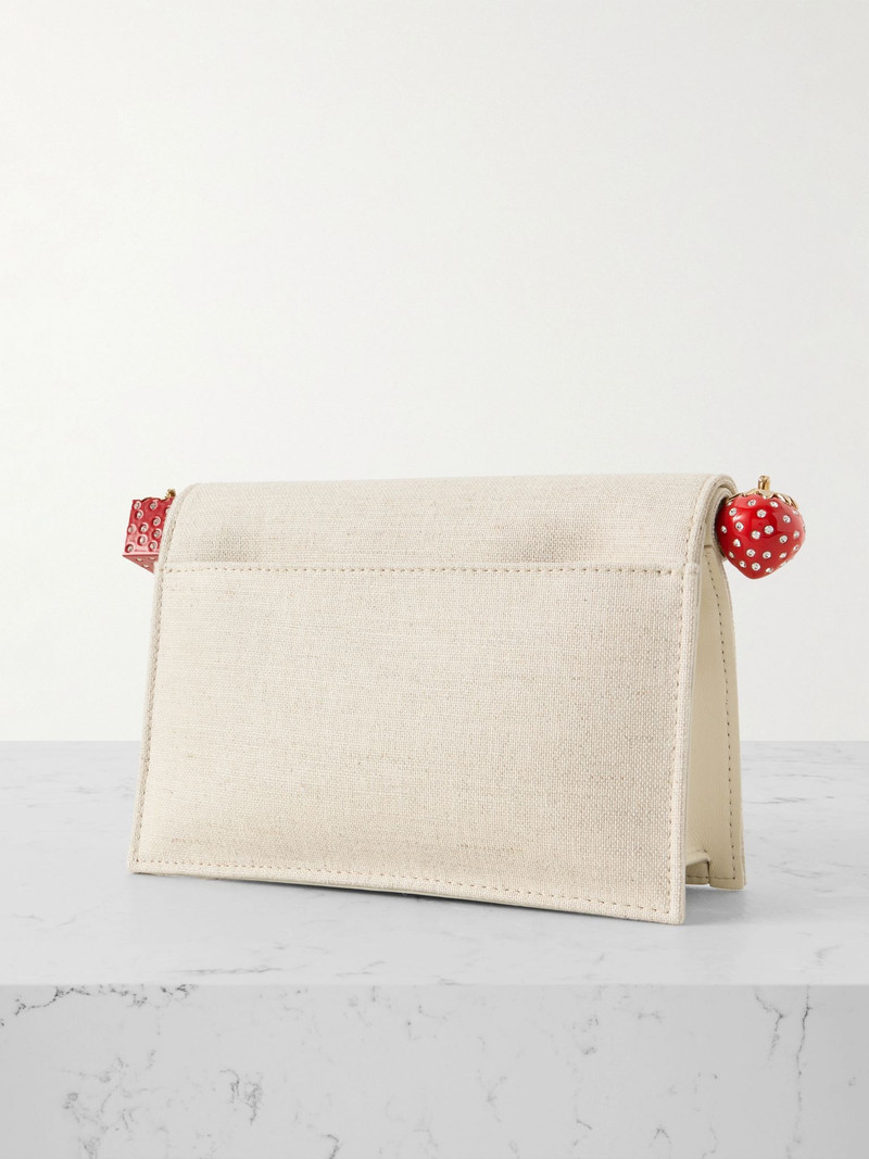 Pochette small embellished leather-trimmed canvas clutch Beige 3