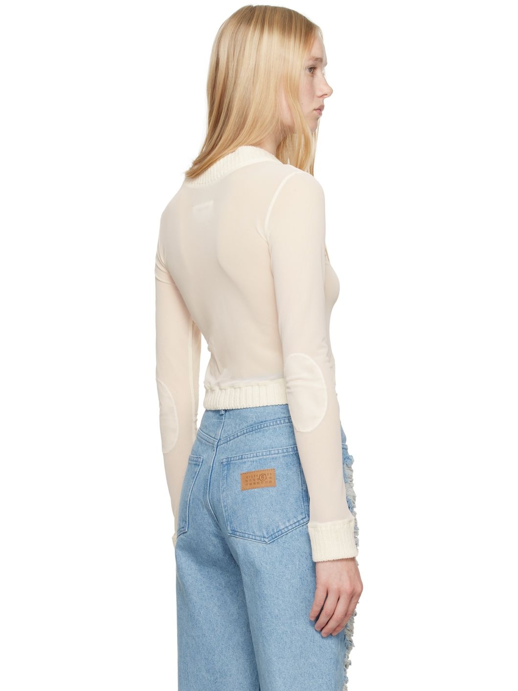 Off-White Elastic Jersey Mesh Long-Sleeved Cardigan - 3