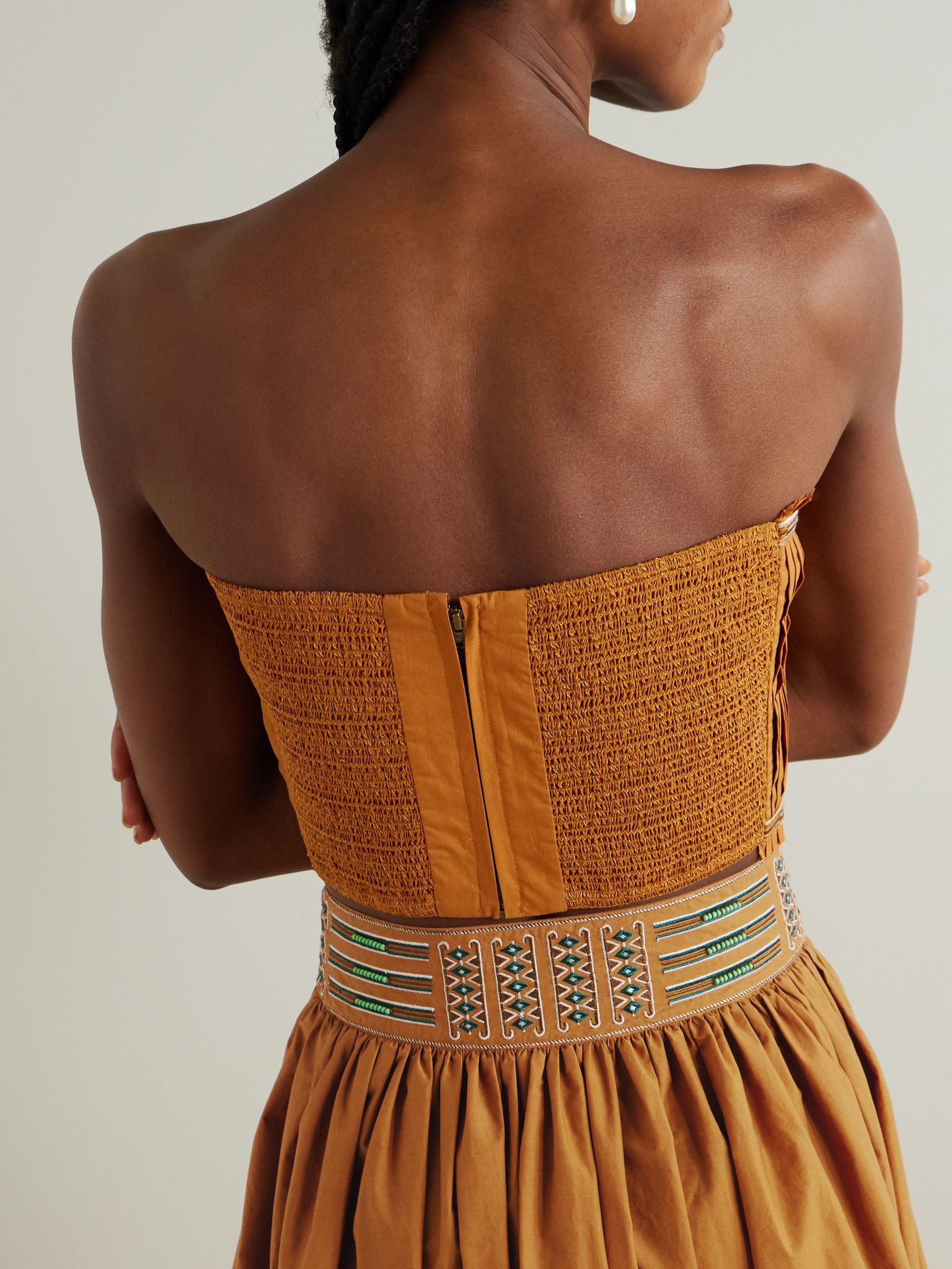 Flavia strapless cropped embroidered cotton top Orange - 3
