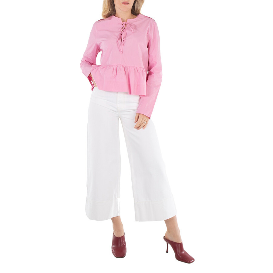 Ganni Orchid Smoke Tie String Peplum Blouse - 4