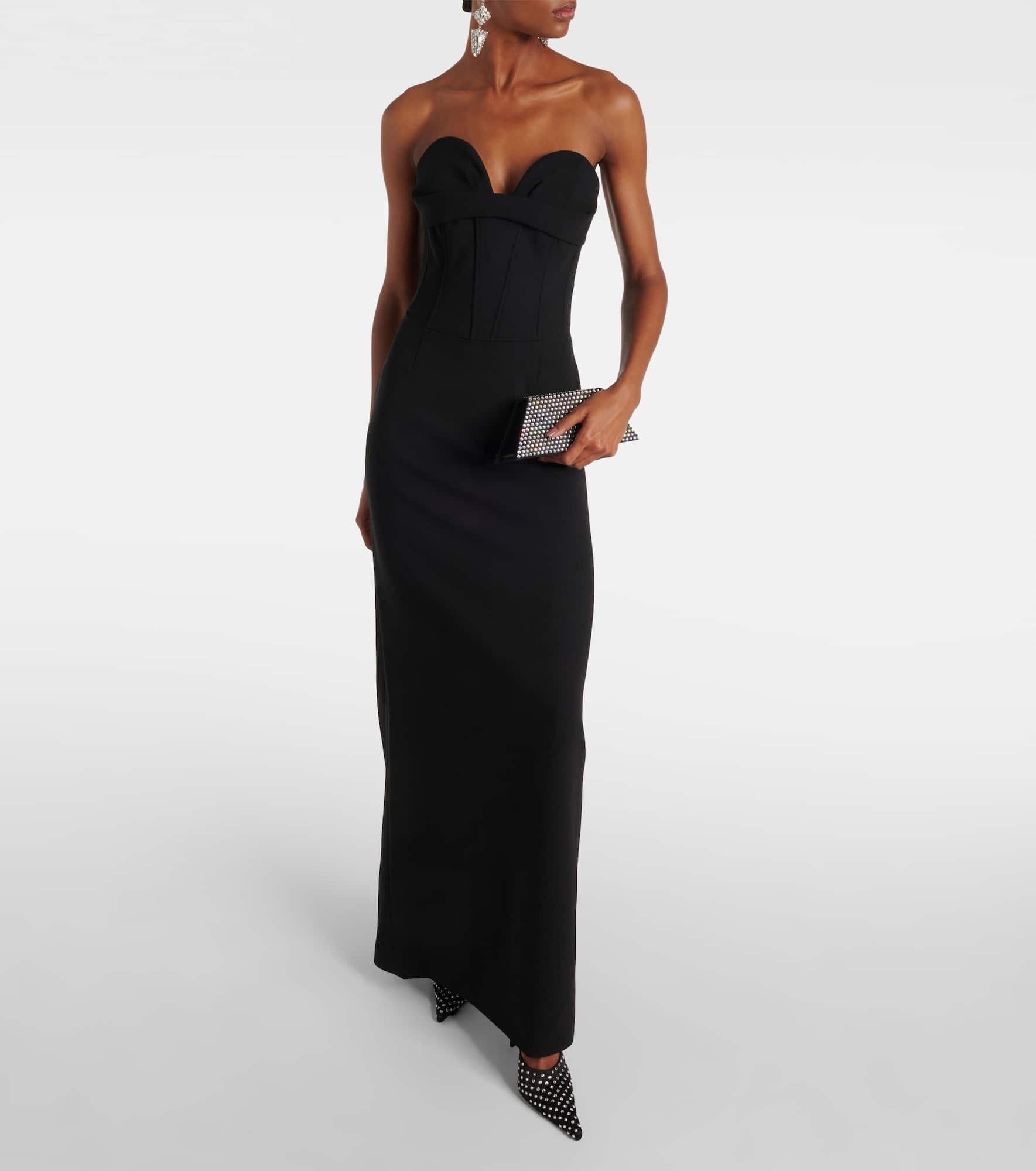 Draped wool-blend bustier gown - 2