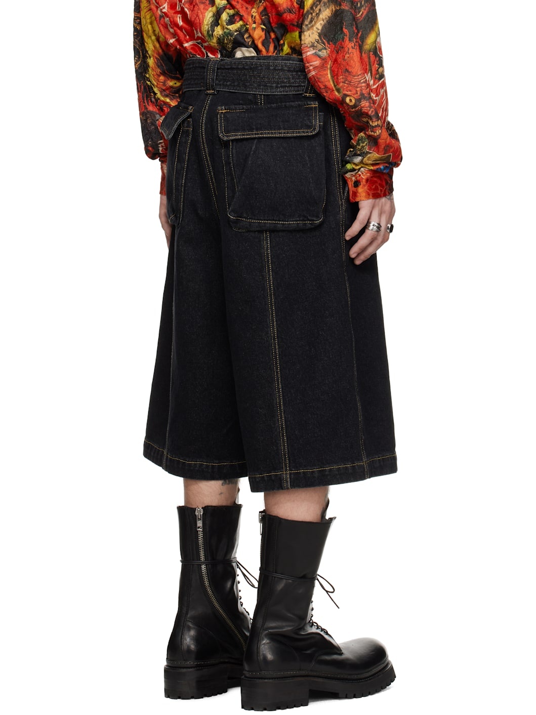 Black Utility Denim Shorts - 3