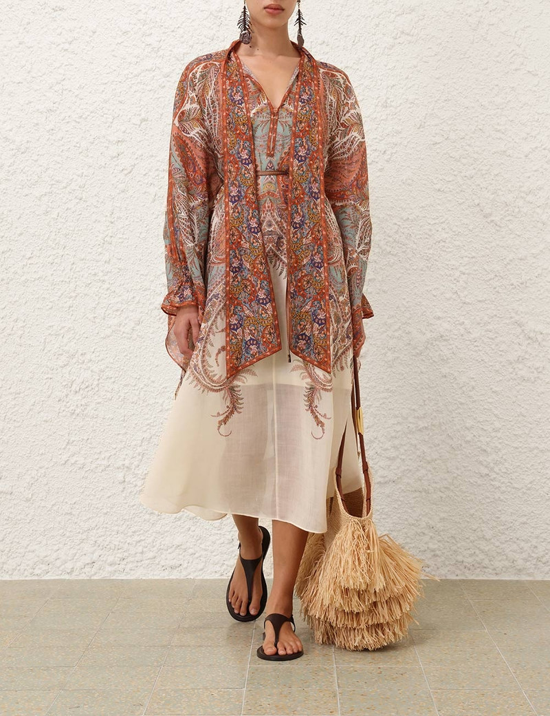 Zimmermann RHIANNON TIE NECK MIDI DRESS outlook