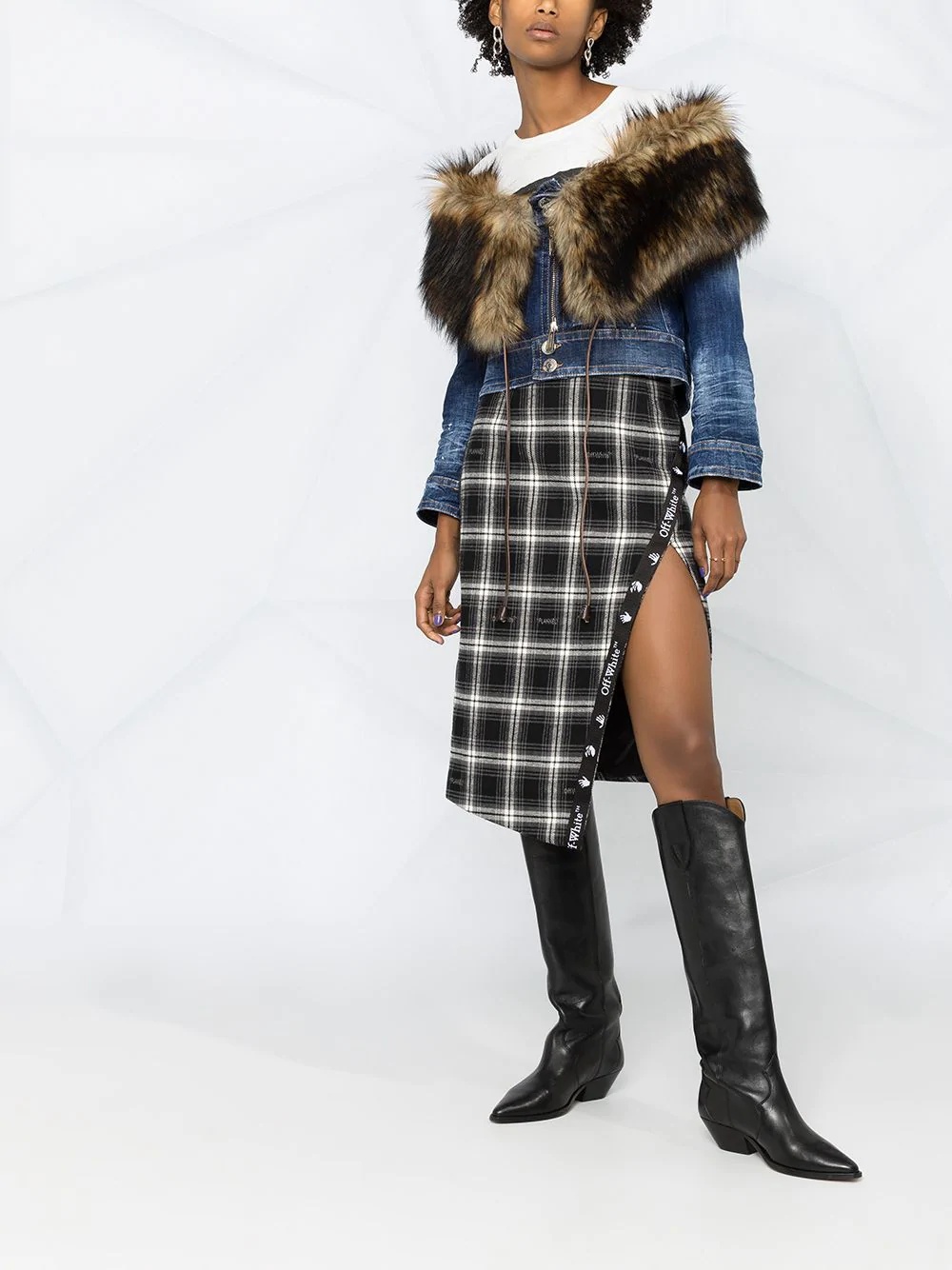 faux-fur collar denim jacket - 2