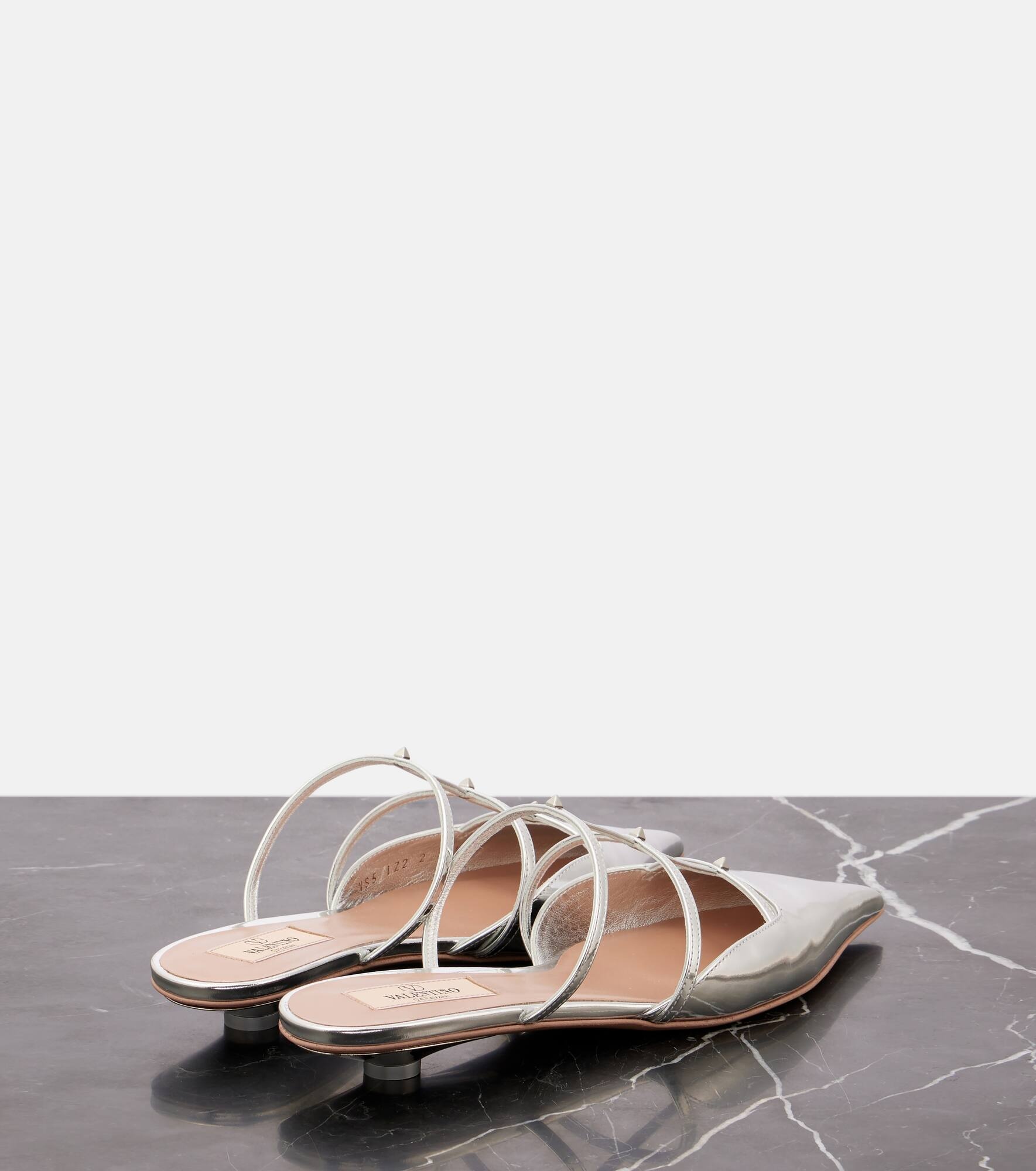 Rockstud metallic leather flats - 3