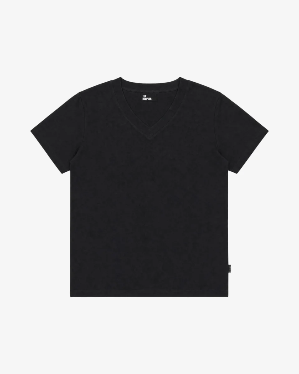 BLACK COTTON V-NECK T-SHIRT - 1