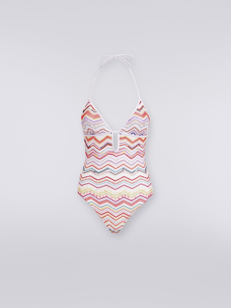 One-piece swimming costume in zigzag crochet with lurex 1