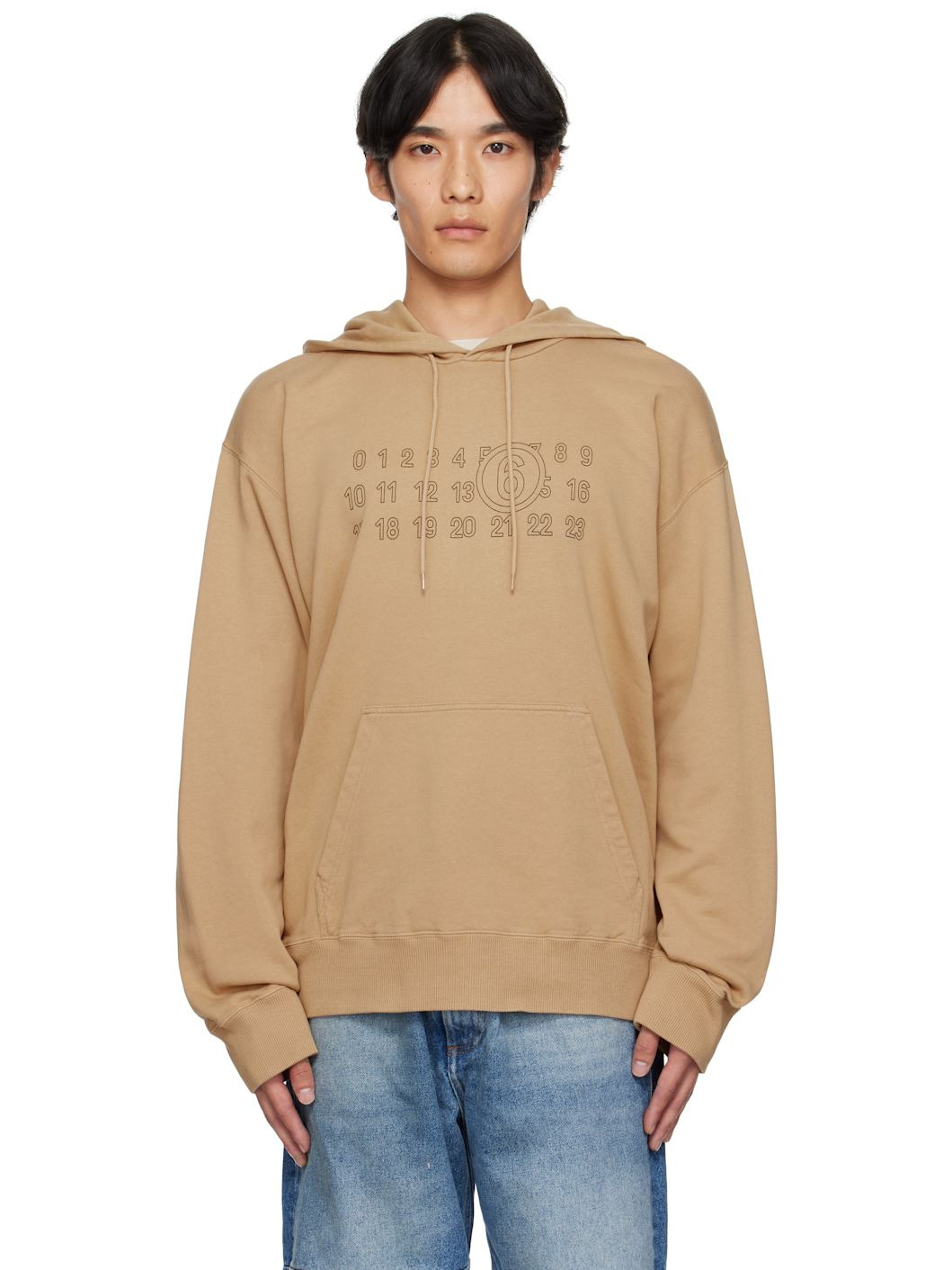 Tan Cotton Numeric Hoodie - 1