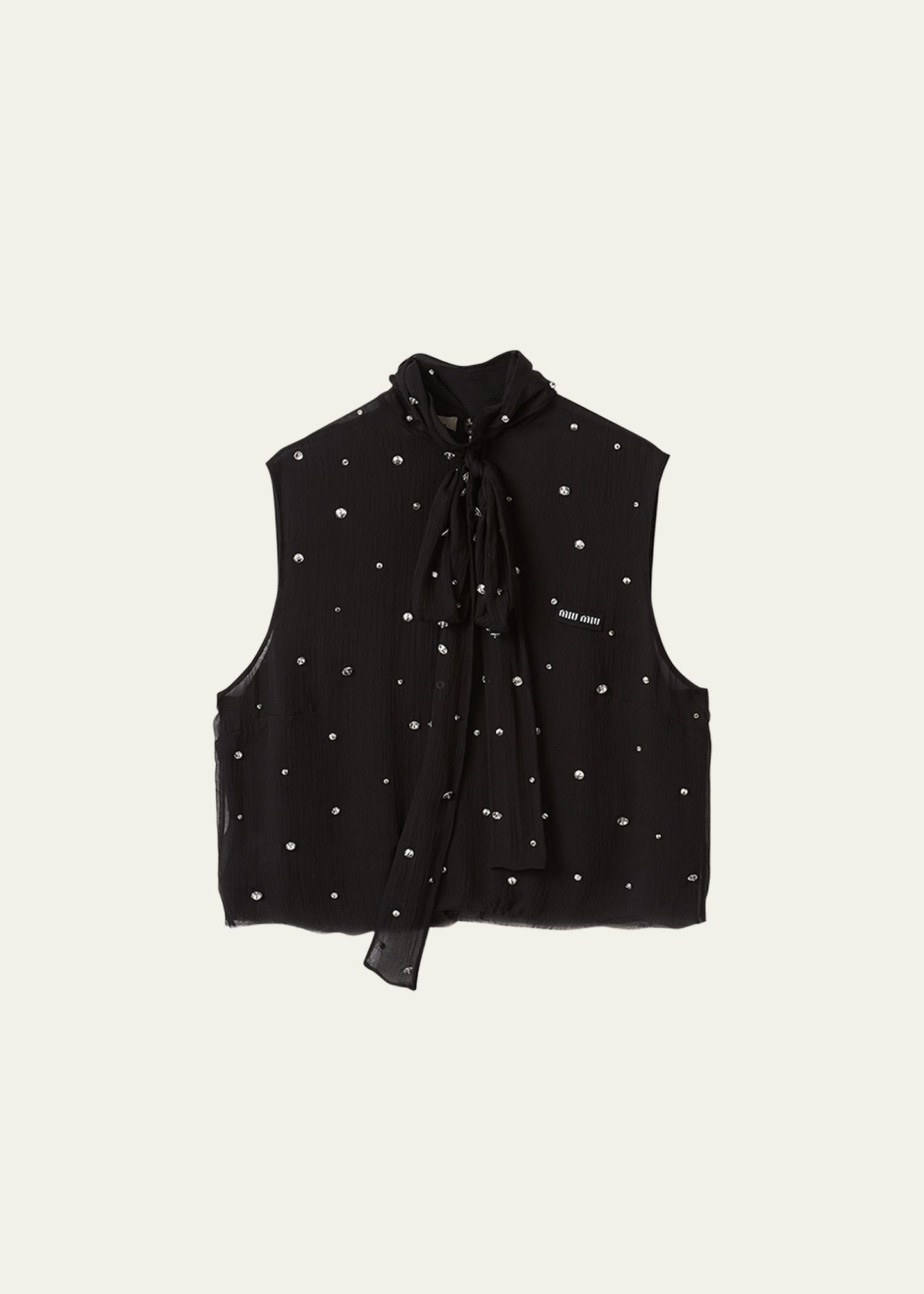 Crystal Chiffon Scarf-Neck Cropped Top - 1