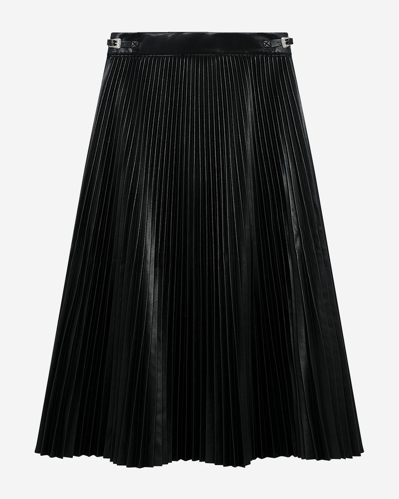 BLACK LEATHER-EFFECT PLEATED LONG SKIRT 1