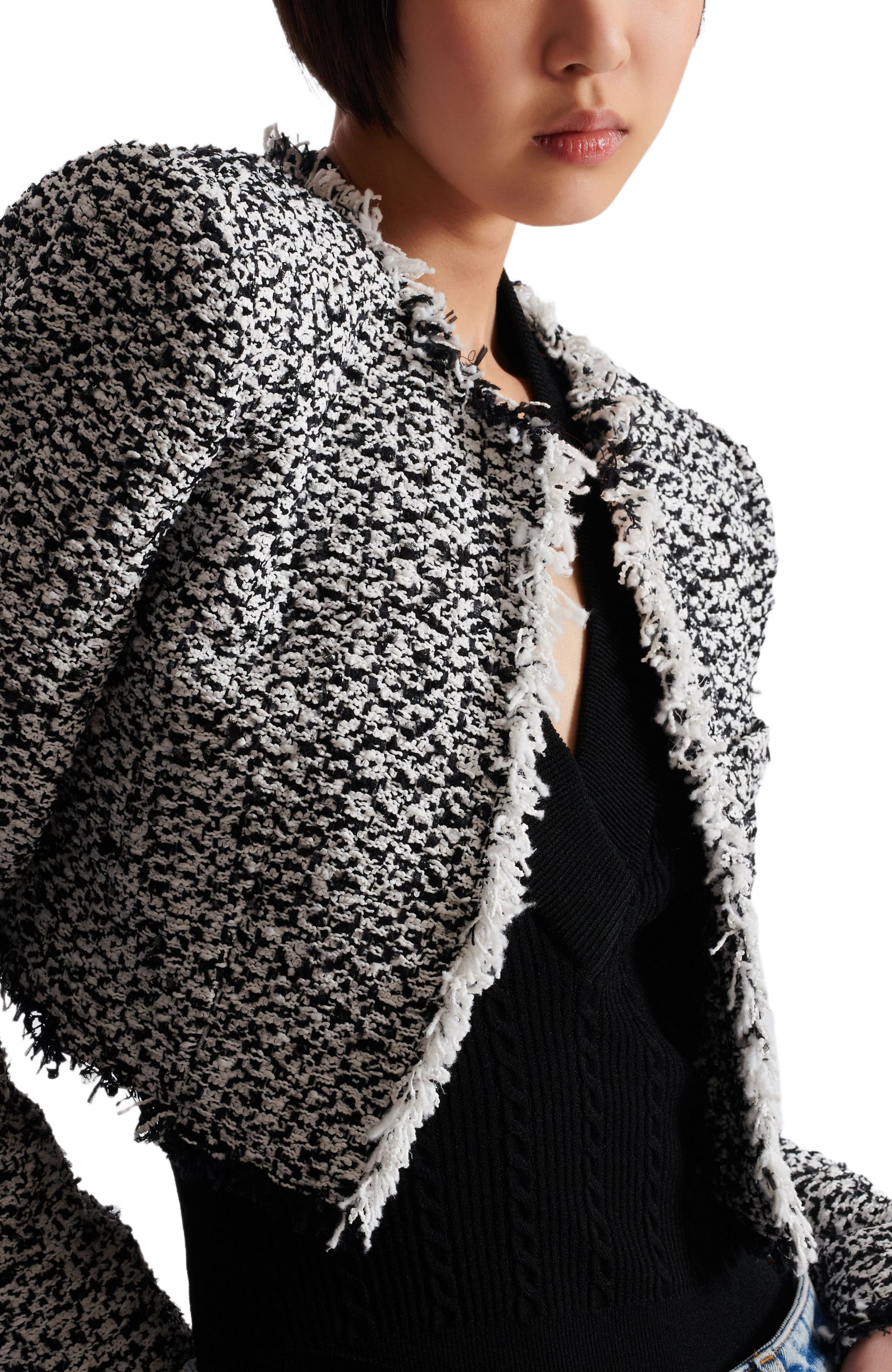 Balmain Cropped Tweed Jacket in Black at Nordstrom - 7