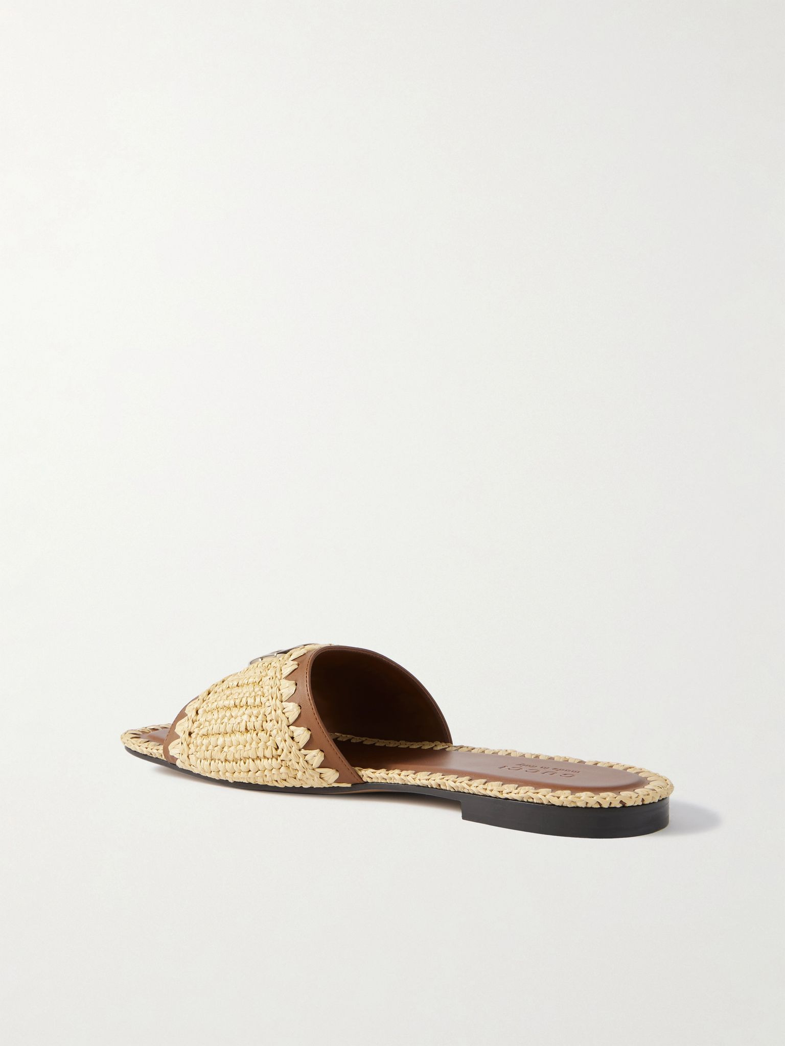 Marmont GG leather and raffia slides Neutral - 3