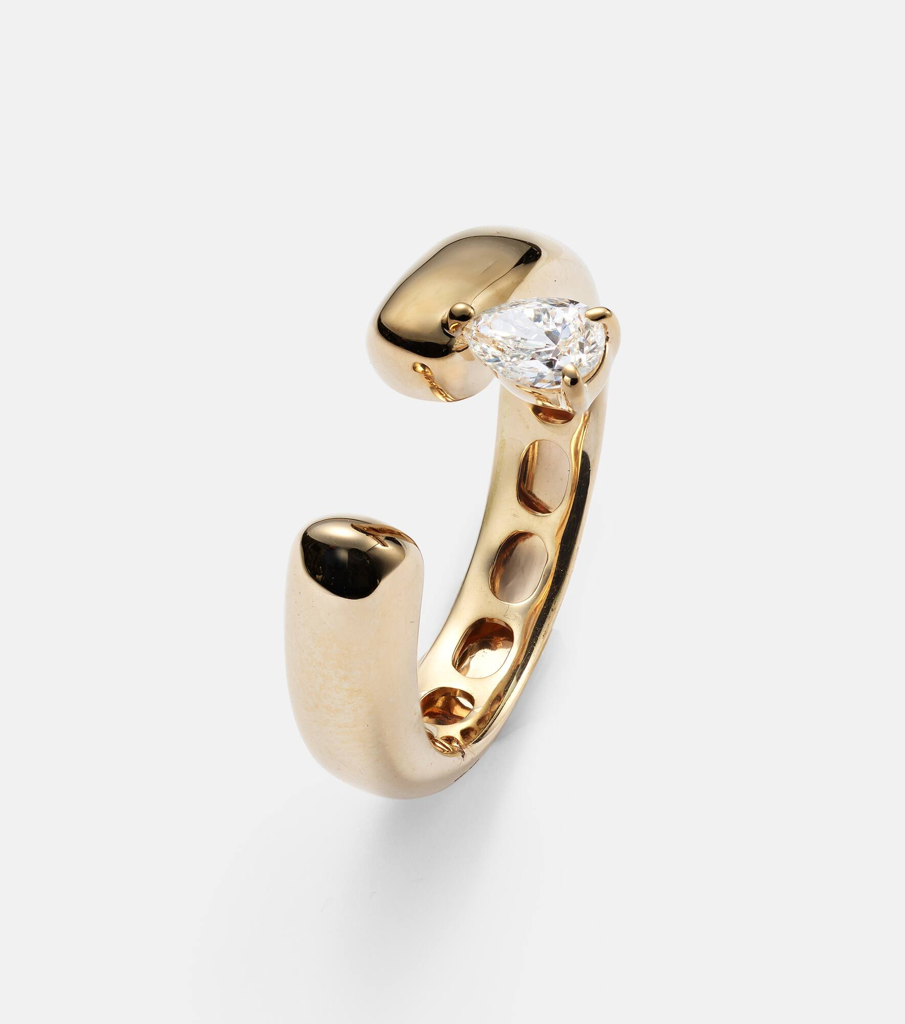 Tube 14kt gold ring with diamonds - 4