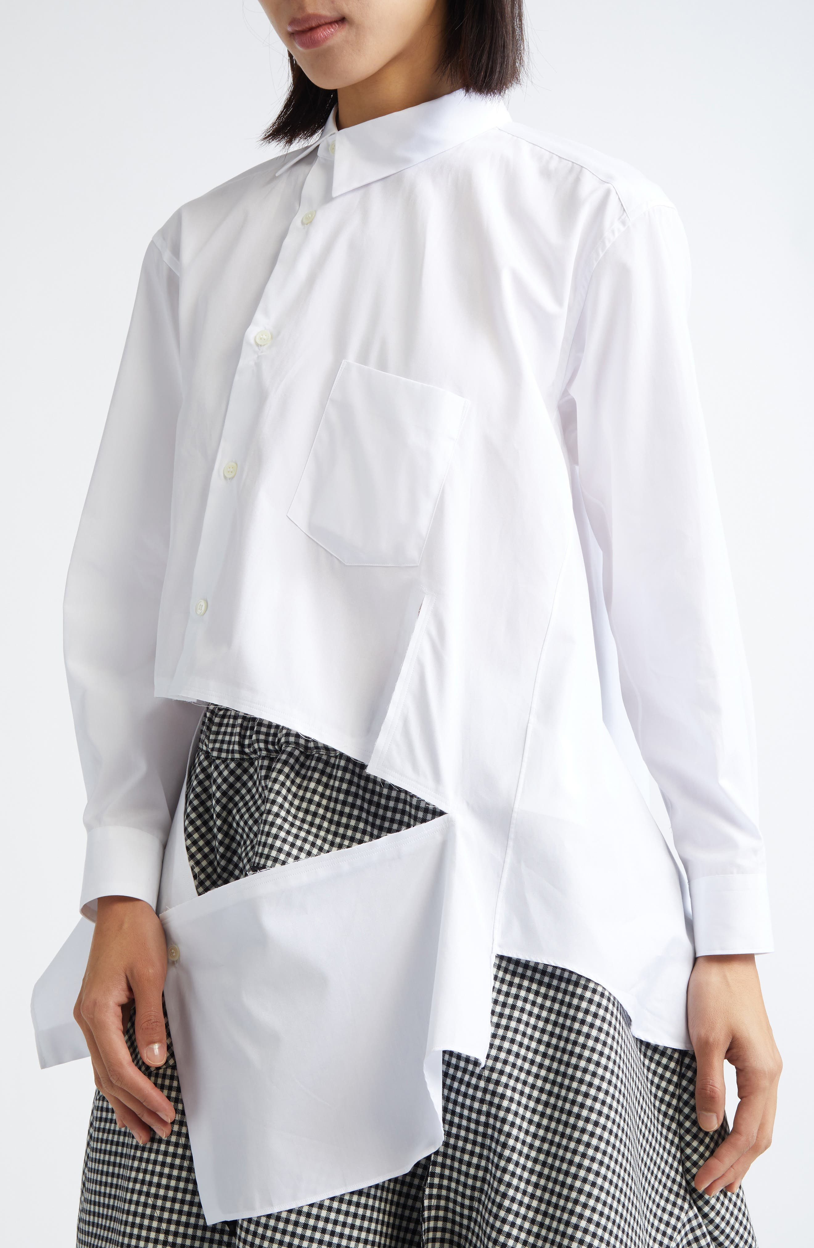 Comme des Garçons Asymmetric Cutout Cotton Broadcloth Button-Up Shirt in White at Nordstrom - 6