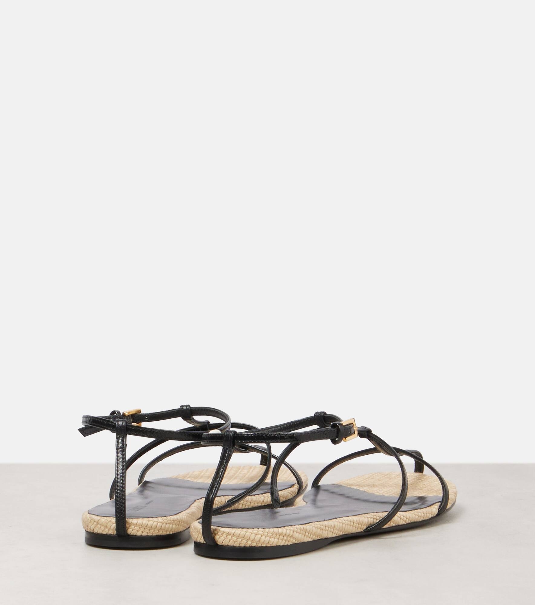 Cage leather raffia-trimmed sandals - 2