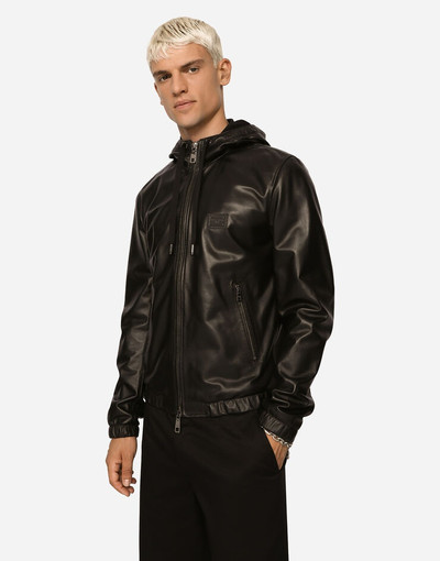 Dolce & Gabbana Leather jacket with hood and branded tag outlook