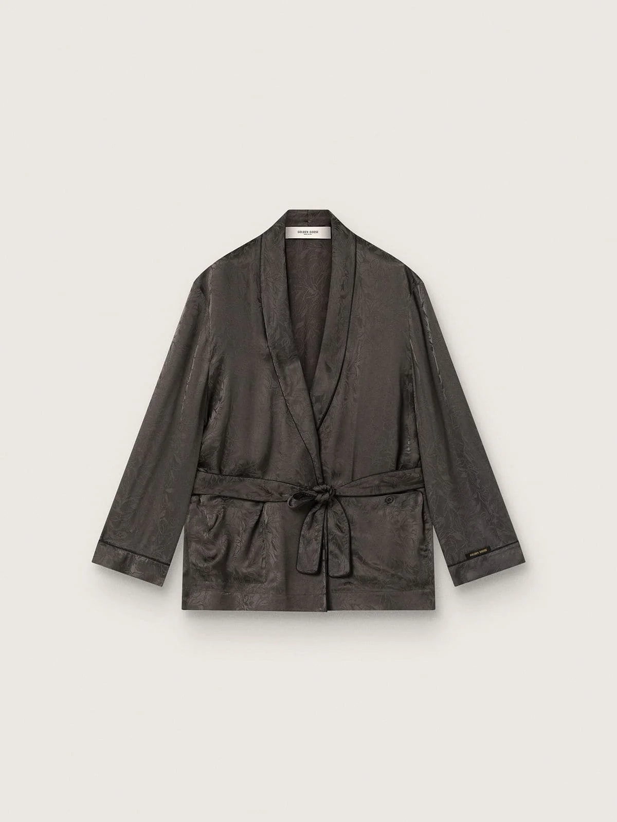 Women's kimono jacket in black jacquard satin - 1