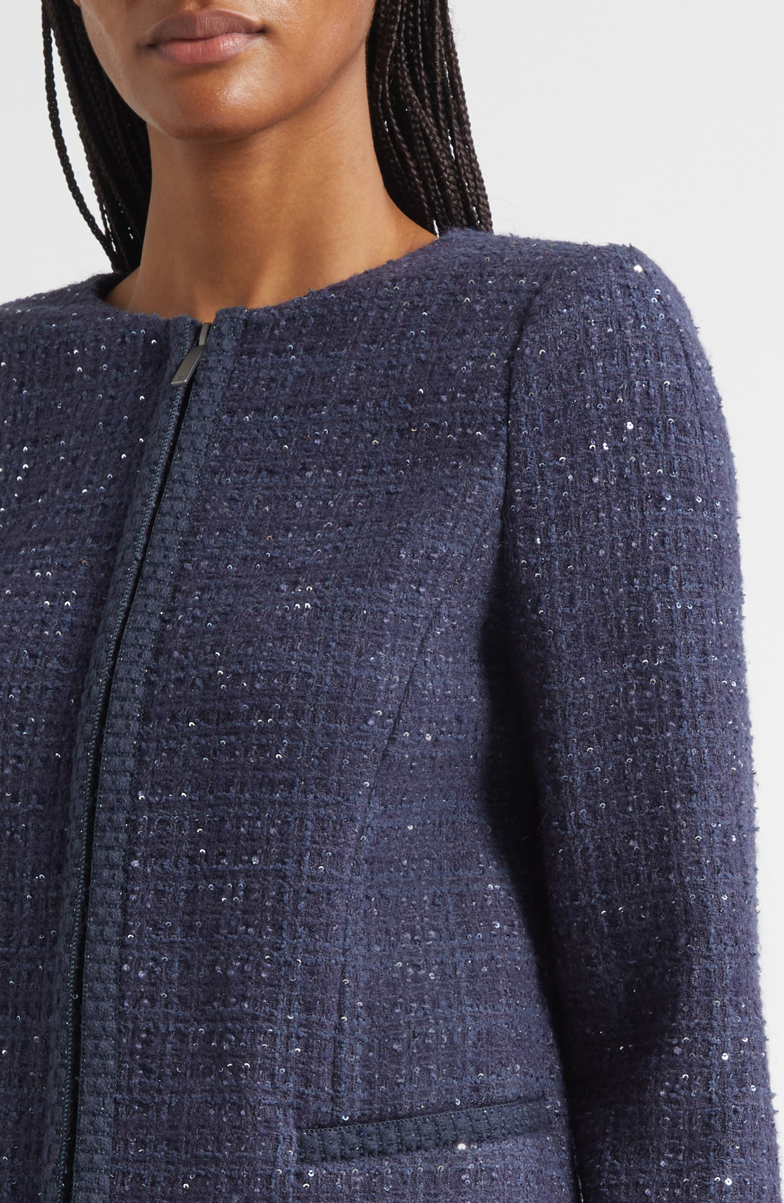 Emporio Armani Tweed Metallic Zip-Up Jacket in Purple at Nordstrom - 5