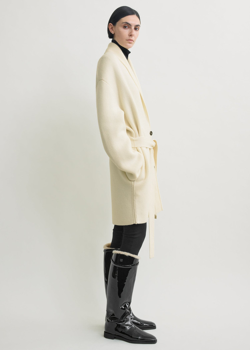 Shawl-lapel cashmere-wool robe ecru 3