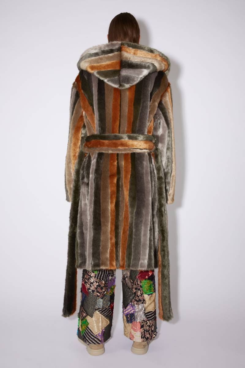 Striped furry hooded coat - Brown 3