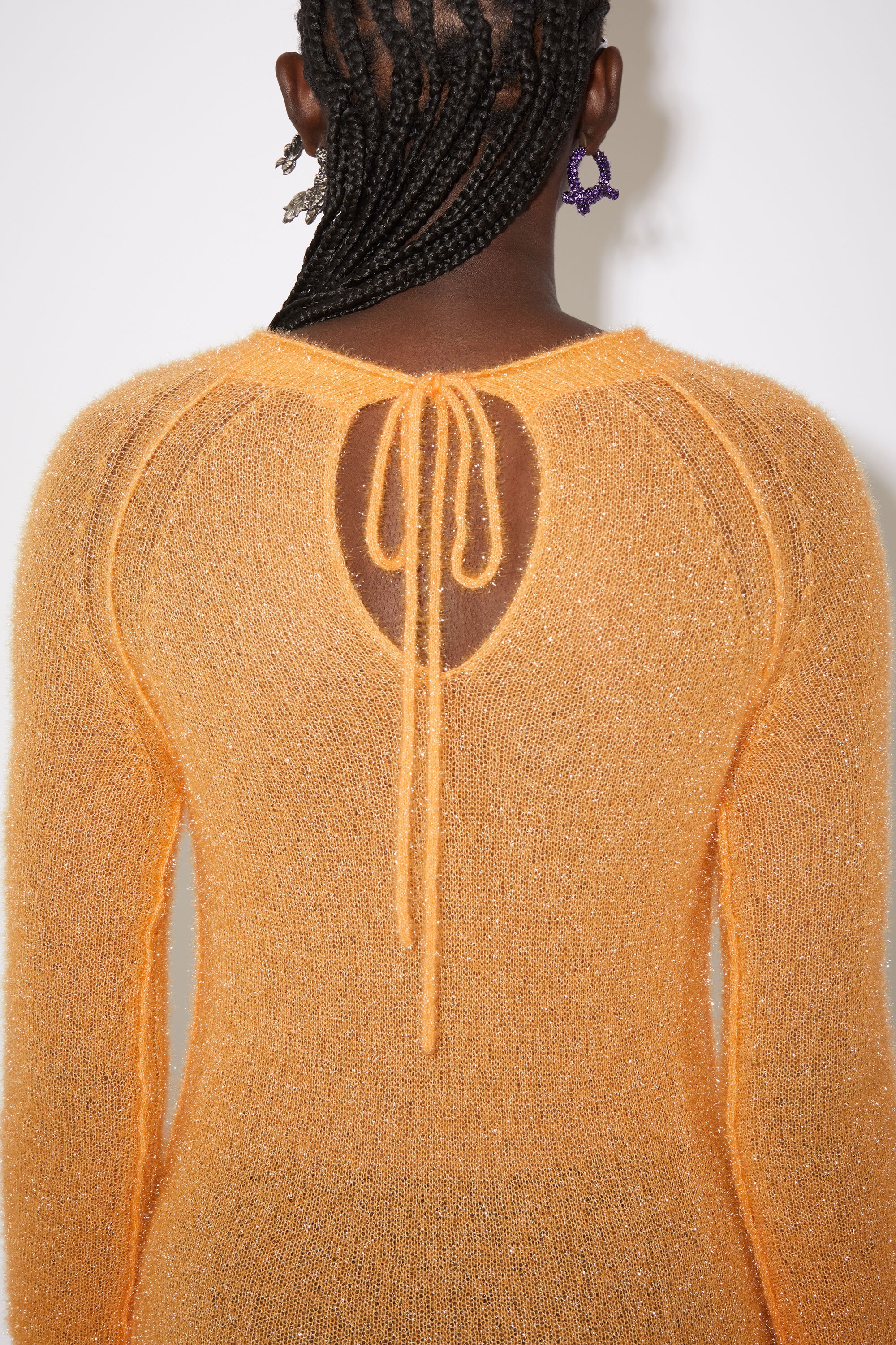Knitted crew neck dress - Apricot orange - 4