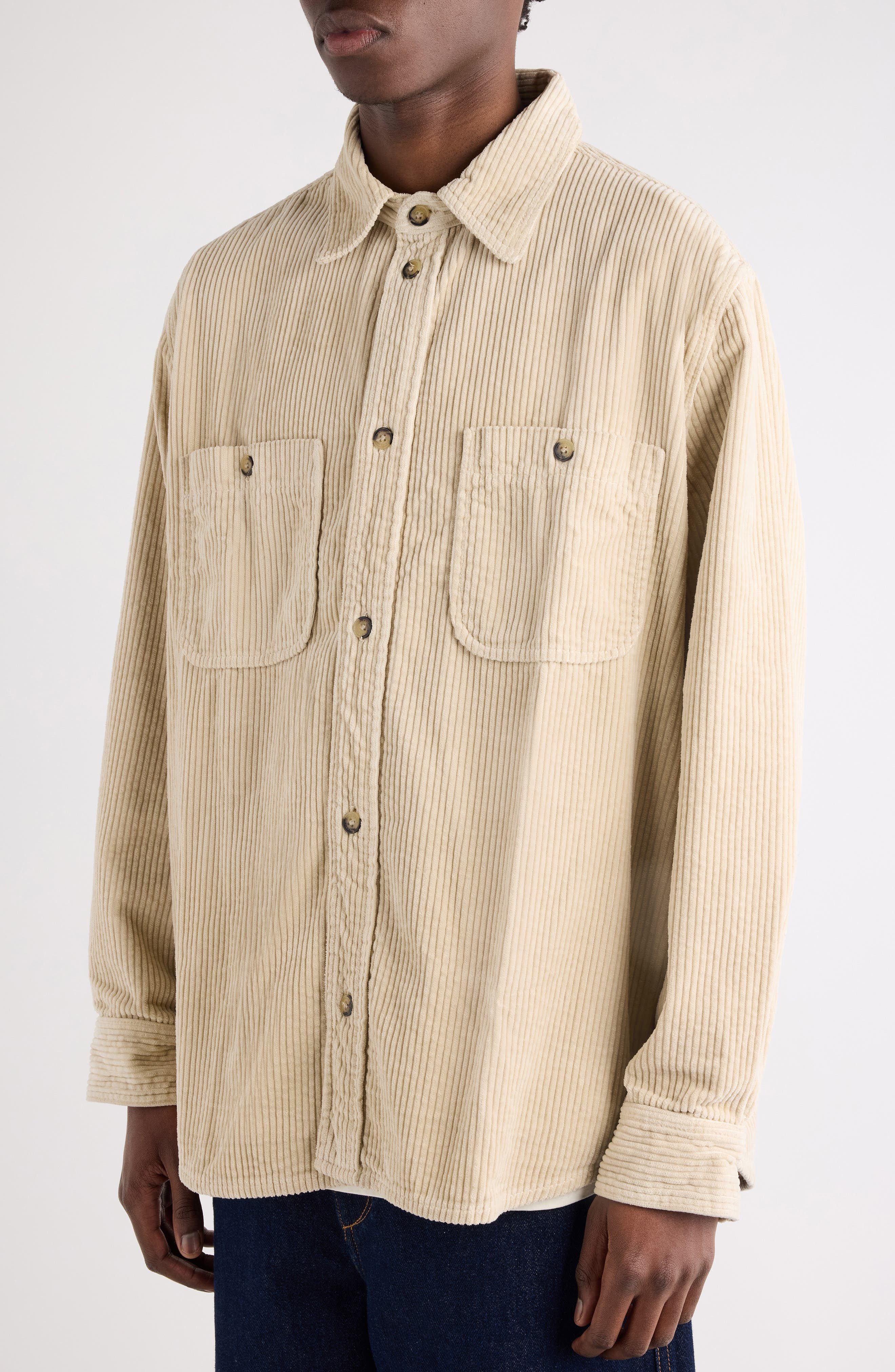 Isabel Marant Nario Cotton Corduroy Button-Up Overshirt in Ecru at Nordstrom - 5