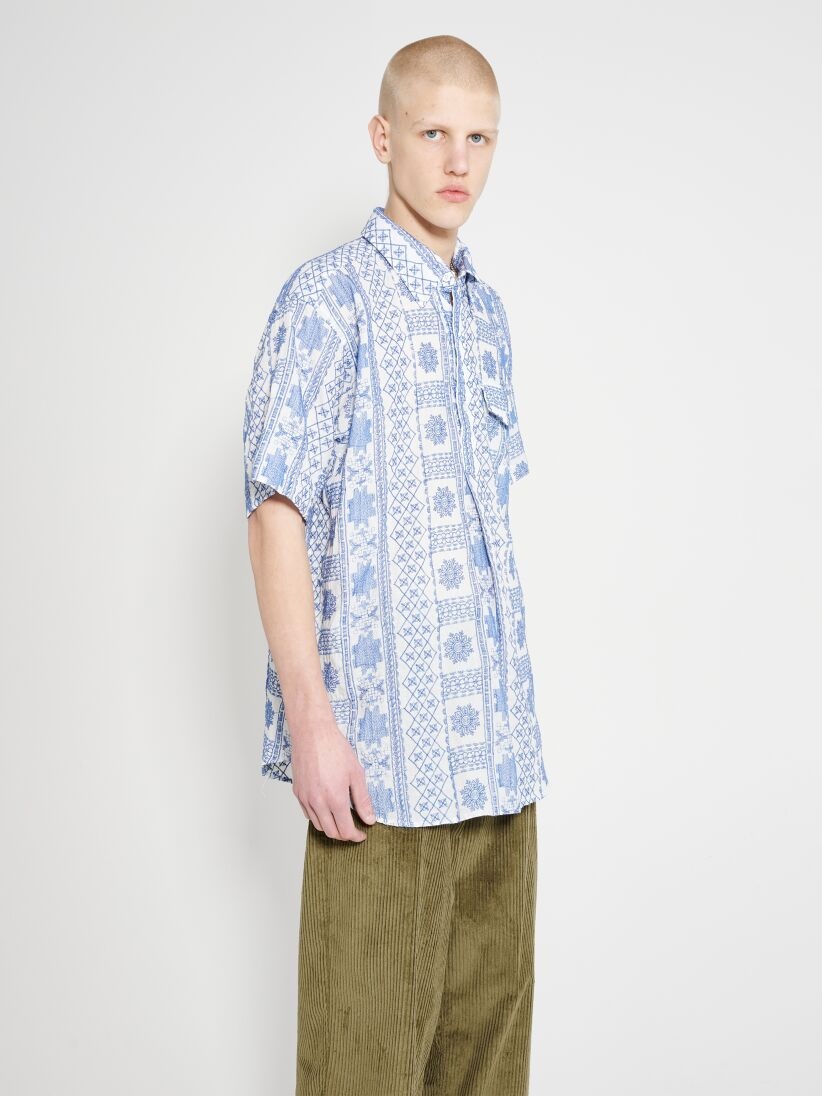 ENGINEERED GARMENTS POPOVER BD SHIRT BLUE / WHITE CP EMBROIDERY - 3