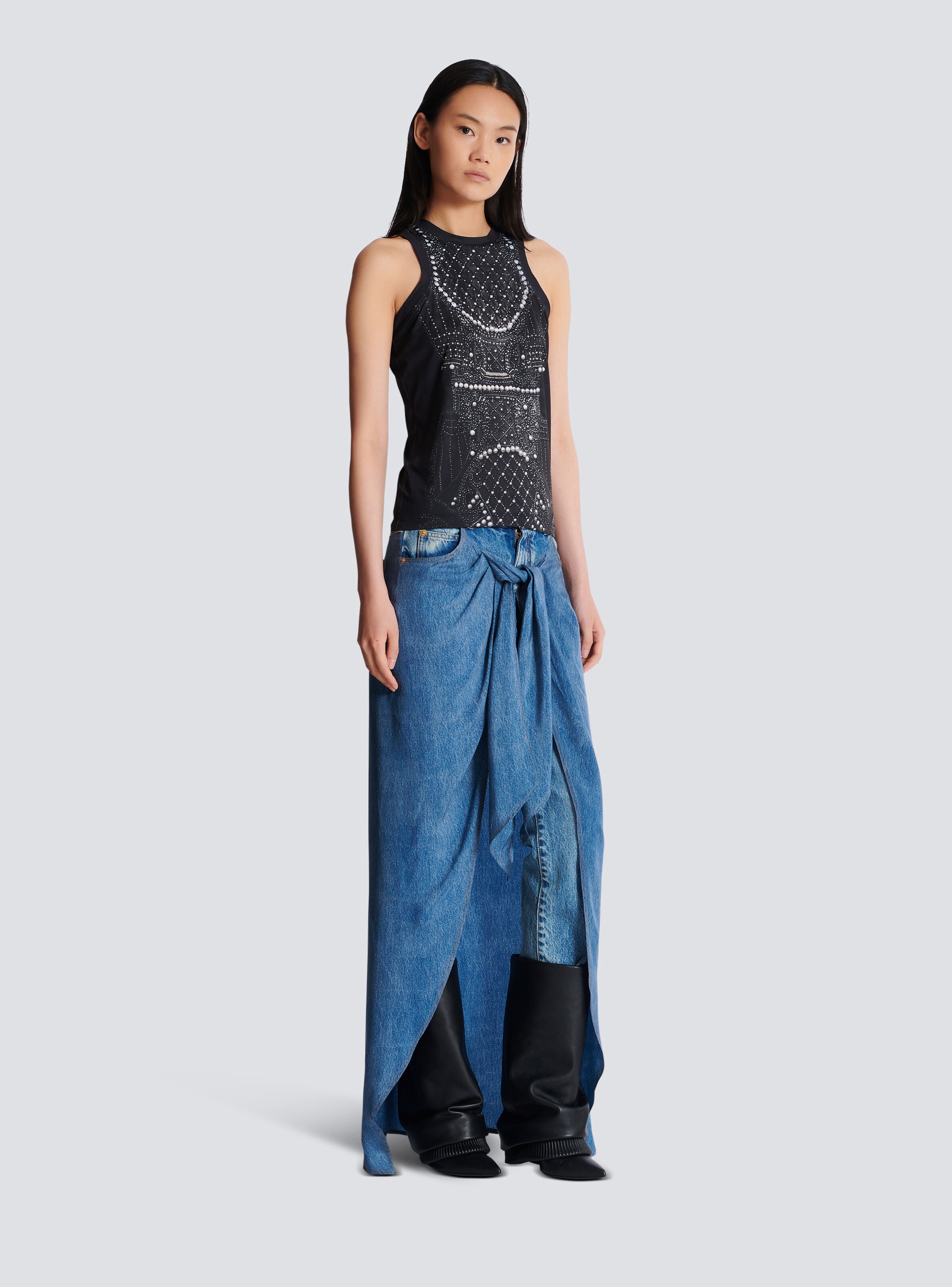 Soft tank top with faux embroidery print - 3
