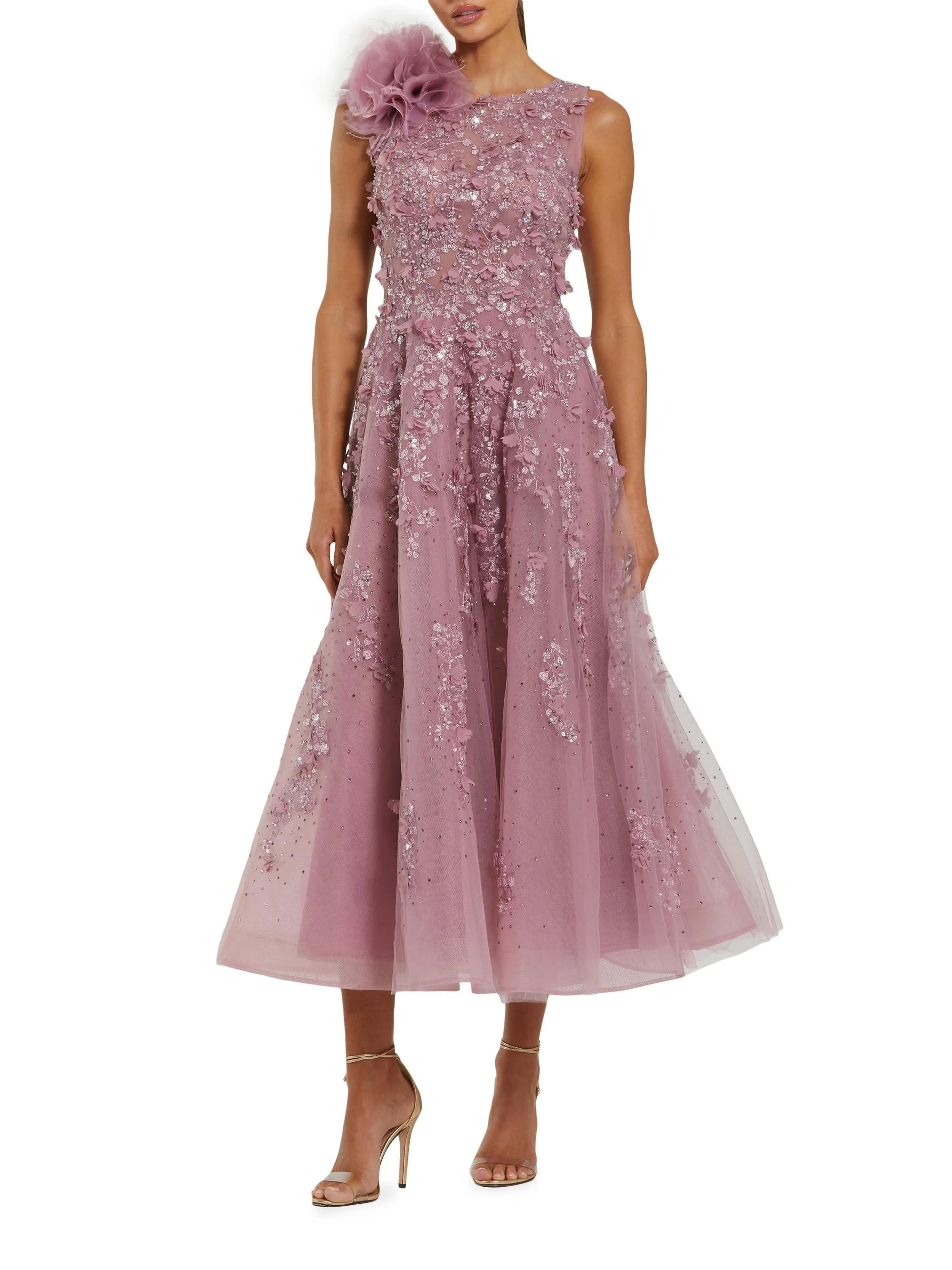 Women's Cocktail Beaded Fit & Flare Midi-Dress - Orchid - 1