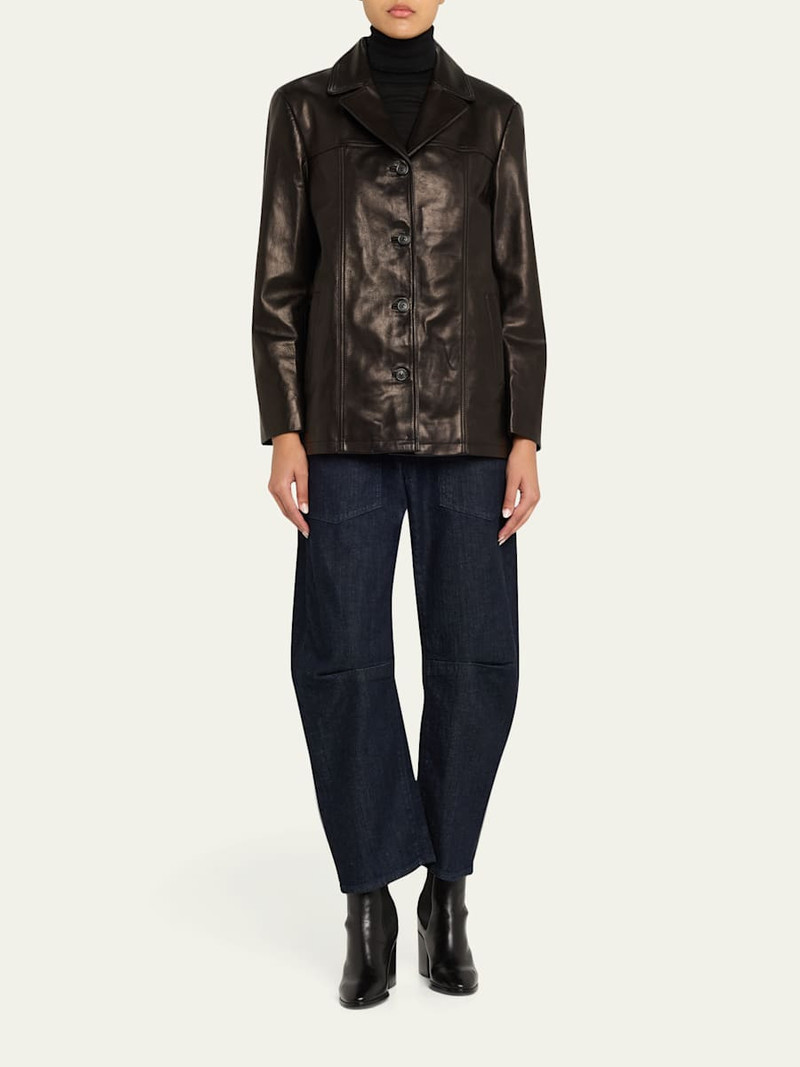 NILI LOTAN Brett Leather Single-Breasted Blazer Jacket outlook