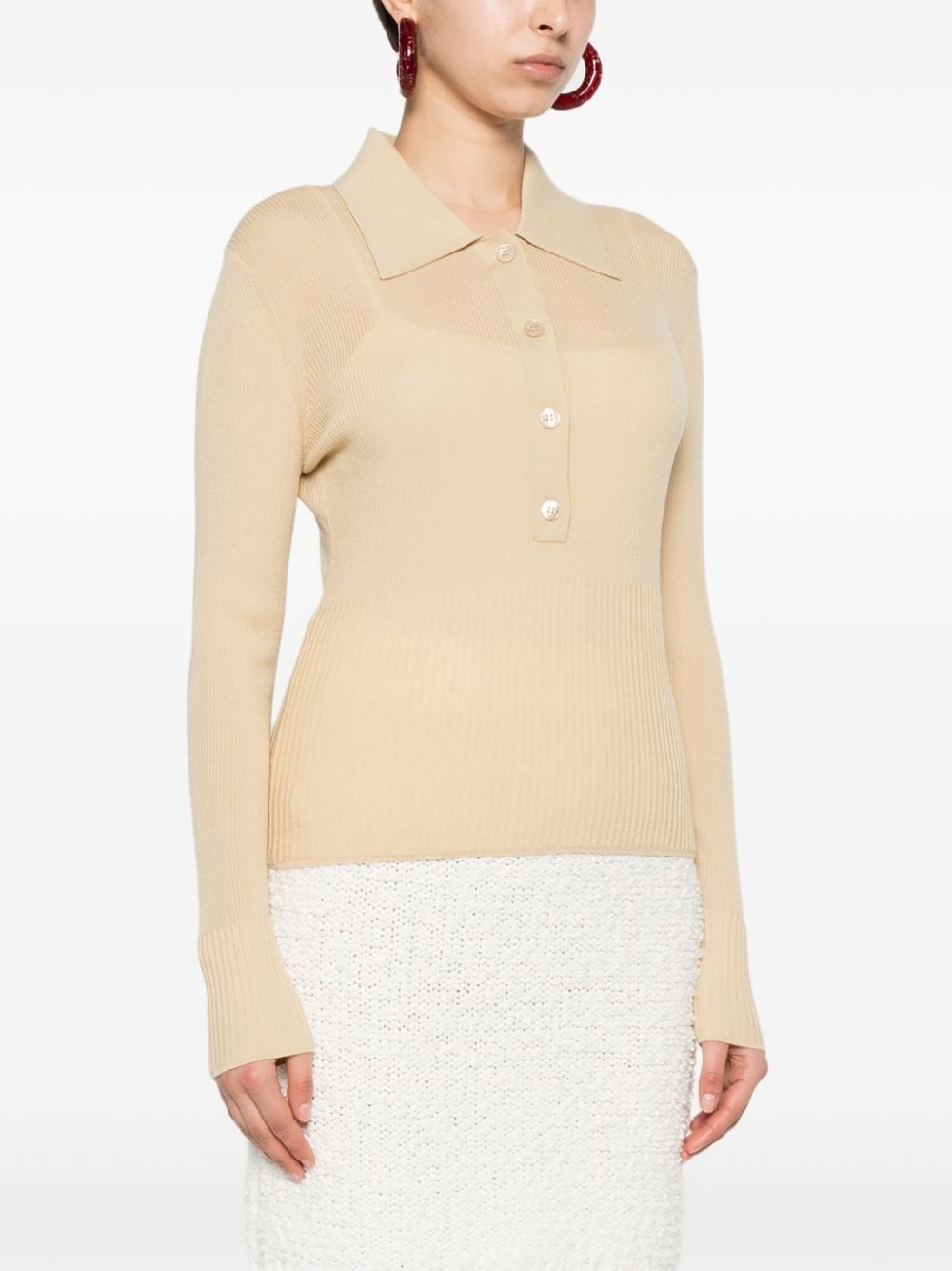 ribbed wool polo top - 3