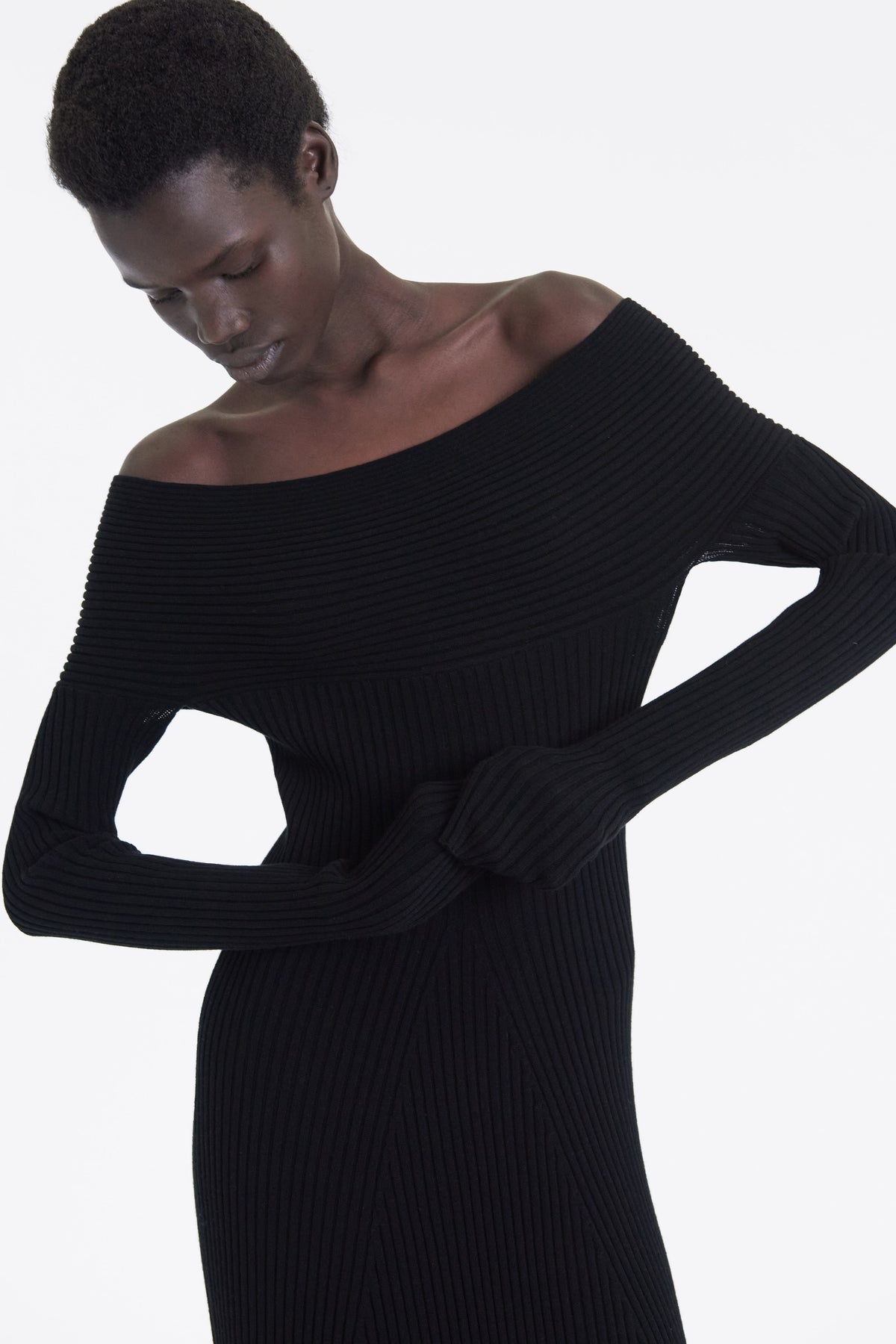 KNIT MAXI OFF SHOULDER DRESS BLACK - 4