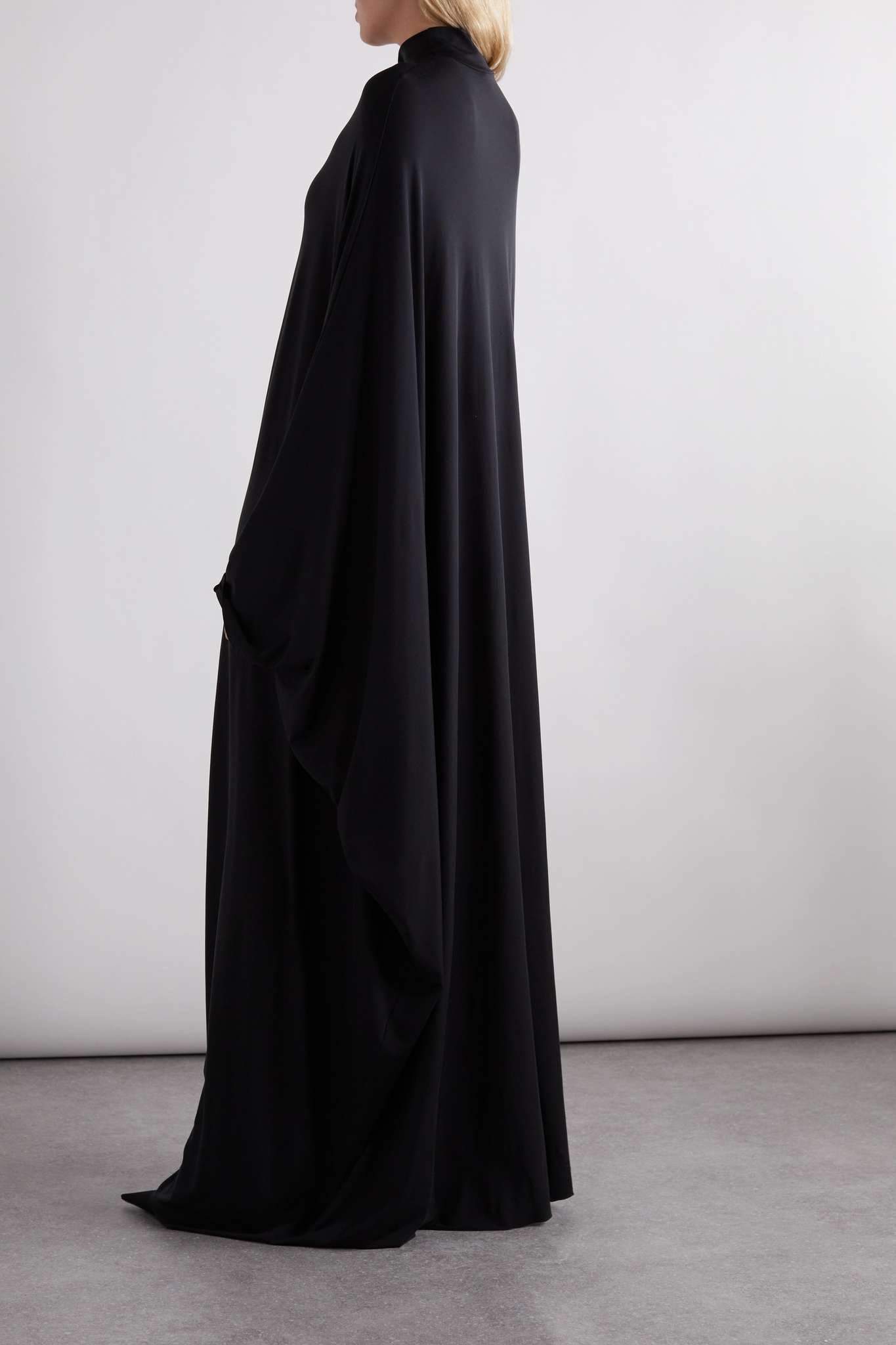 Asymmetric cape-effect satin-jersey maxi dress - 3