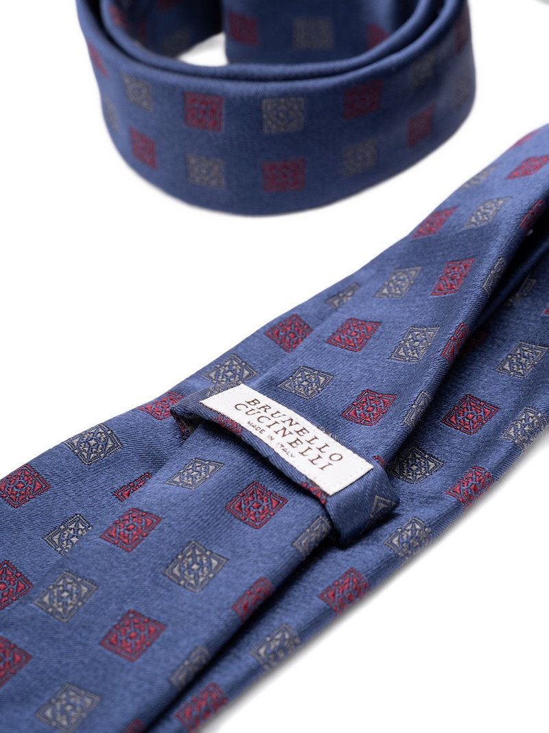 Brunello Cucinelli square-pattern silk tie outlook