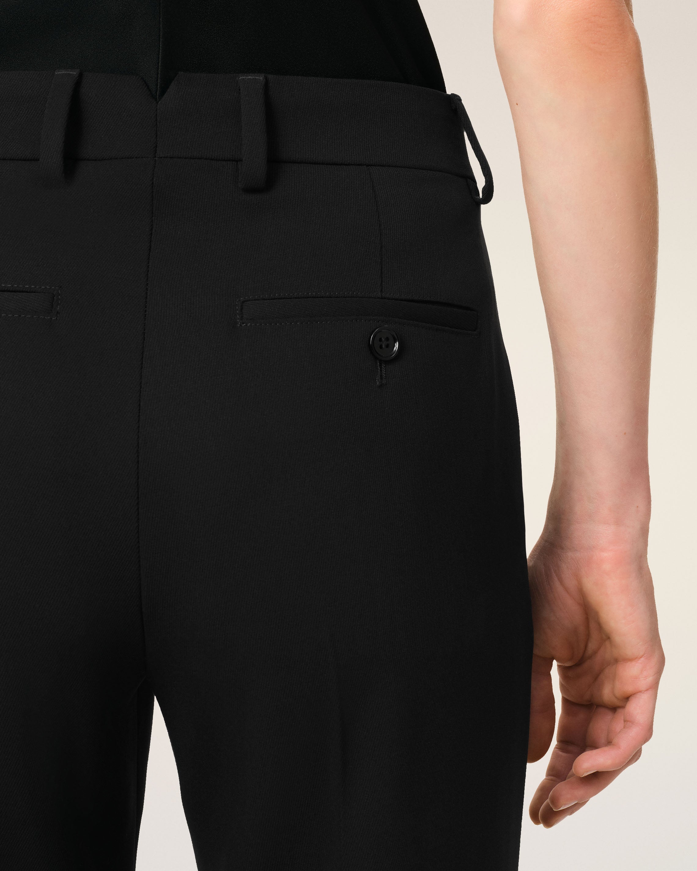 BLACK WOOL CONTRASTED STRAIGHT TROUSERS - 5