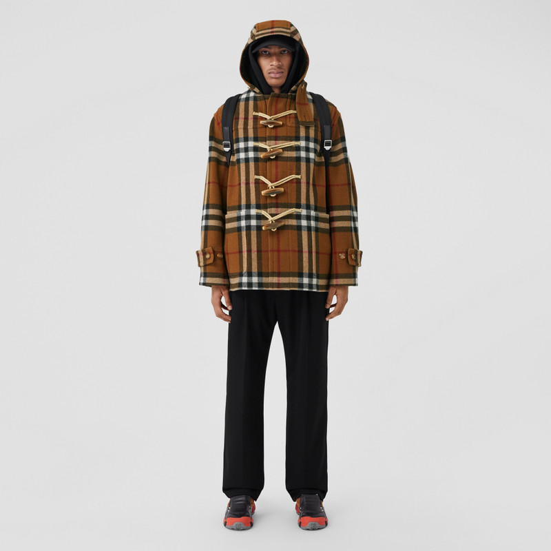 Burberry Check Technical Wool Oversized Duffle Coat outlook
