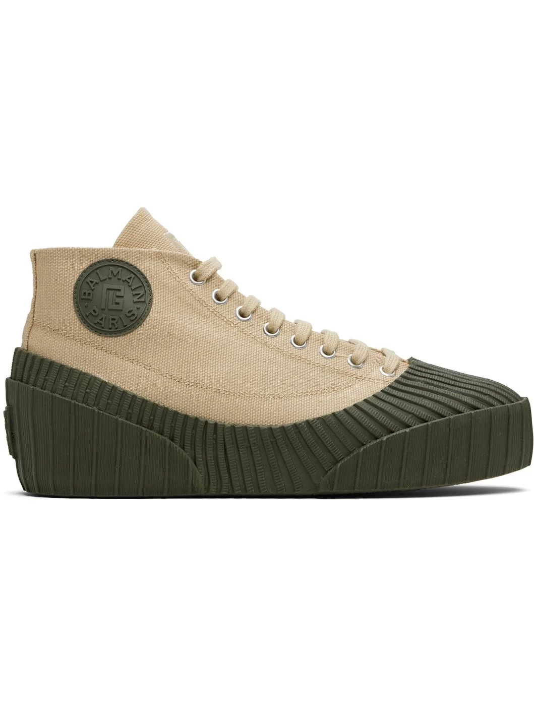 Beige & Khaki Riff Low Canvas Sneakers - 1