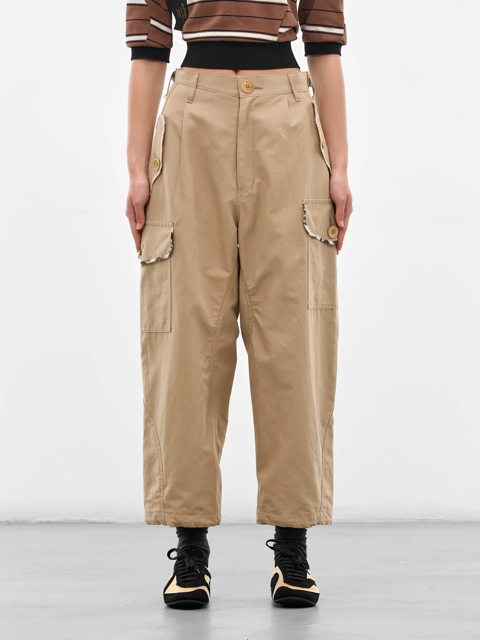 Beige Cotton-Linen Cargo Pants - 1