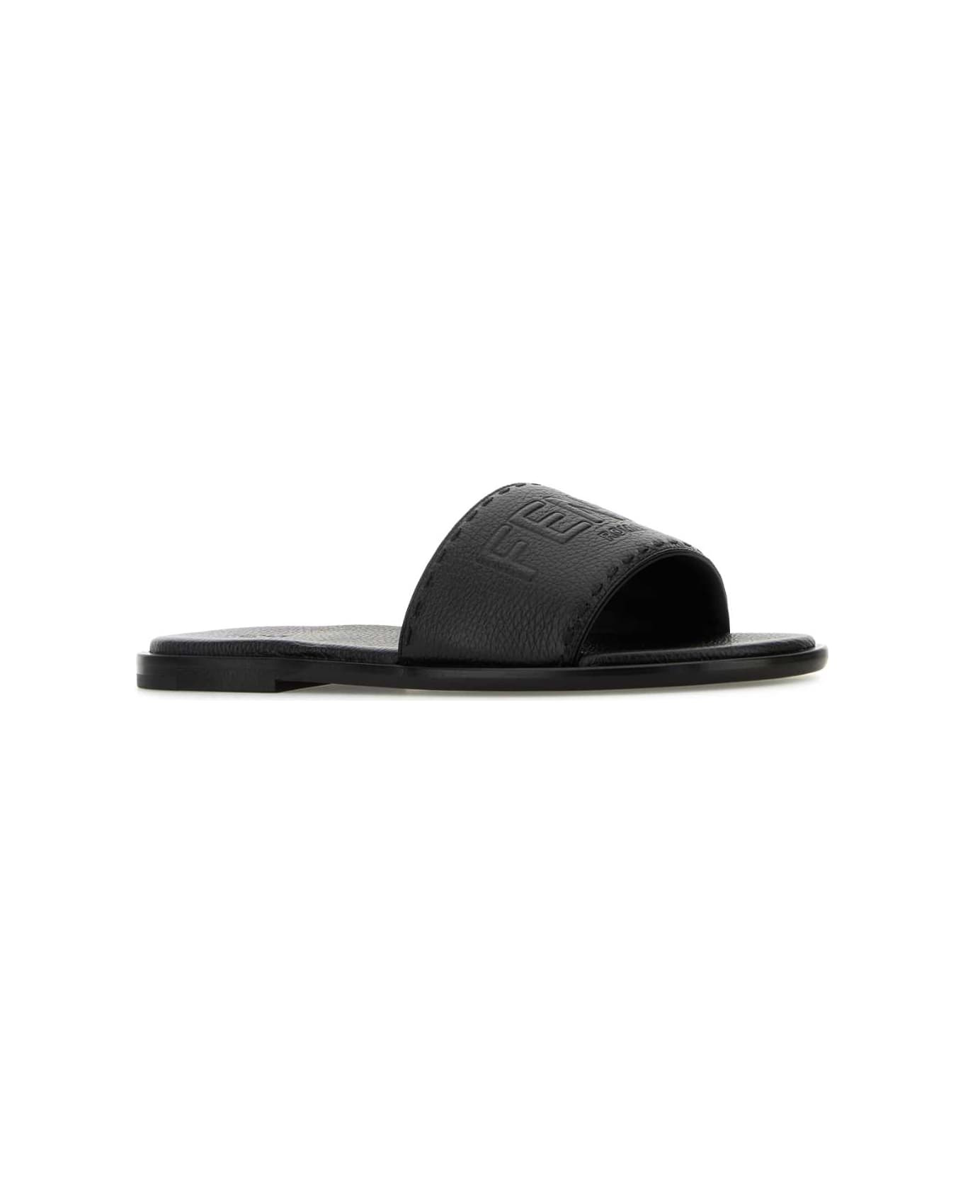 Black Leather Slippers - 2
