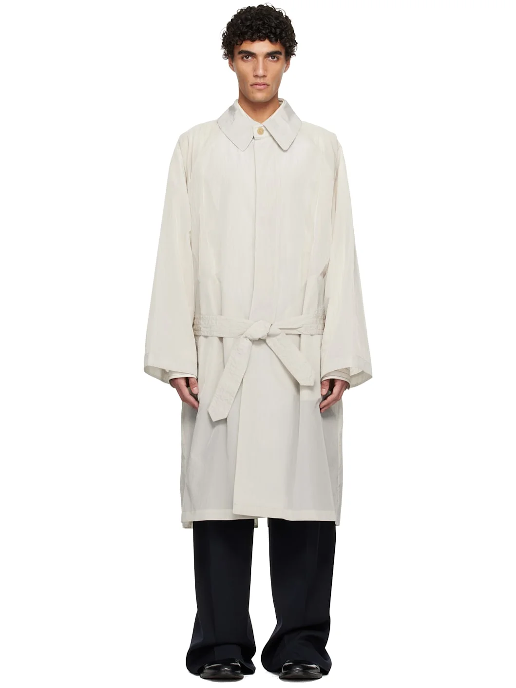 Off-White Crinkled Trench Coat - 1